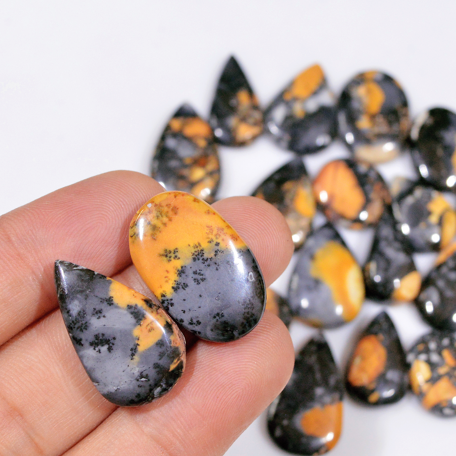21 Pcs 258 Cts Natural Maligano Jasper Cabochon Healing Crystal Gemstone Lot 24x13 14x14mm 18377