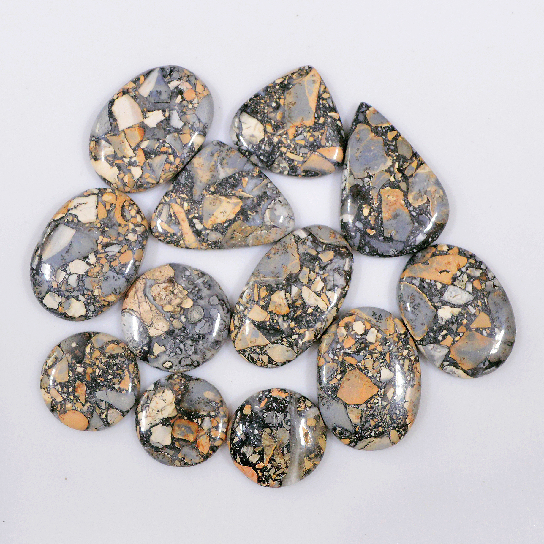 12 Pcs 208 Cts Natural Maligano Jasper Cabochon Healing Crystal Gemstone Lot 26x17 15x15mm 18378
