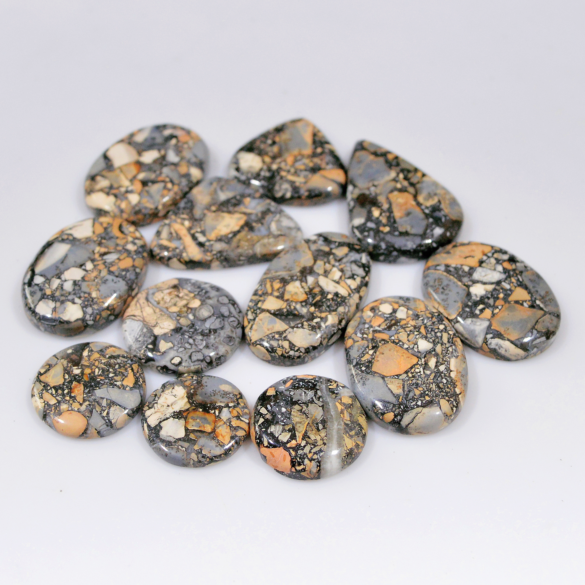 12 Pcs 208 Cts Natural Maligano Jasper Cabochon Healing Crystal Gemstone Lot 26x17 15x15mm 18378