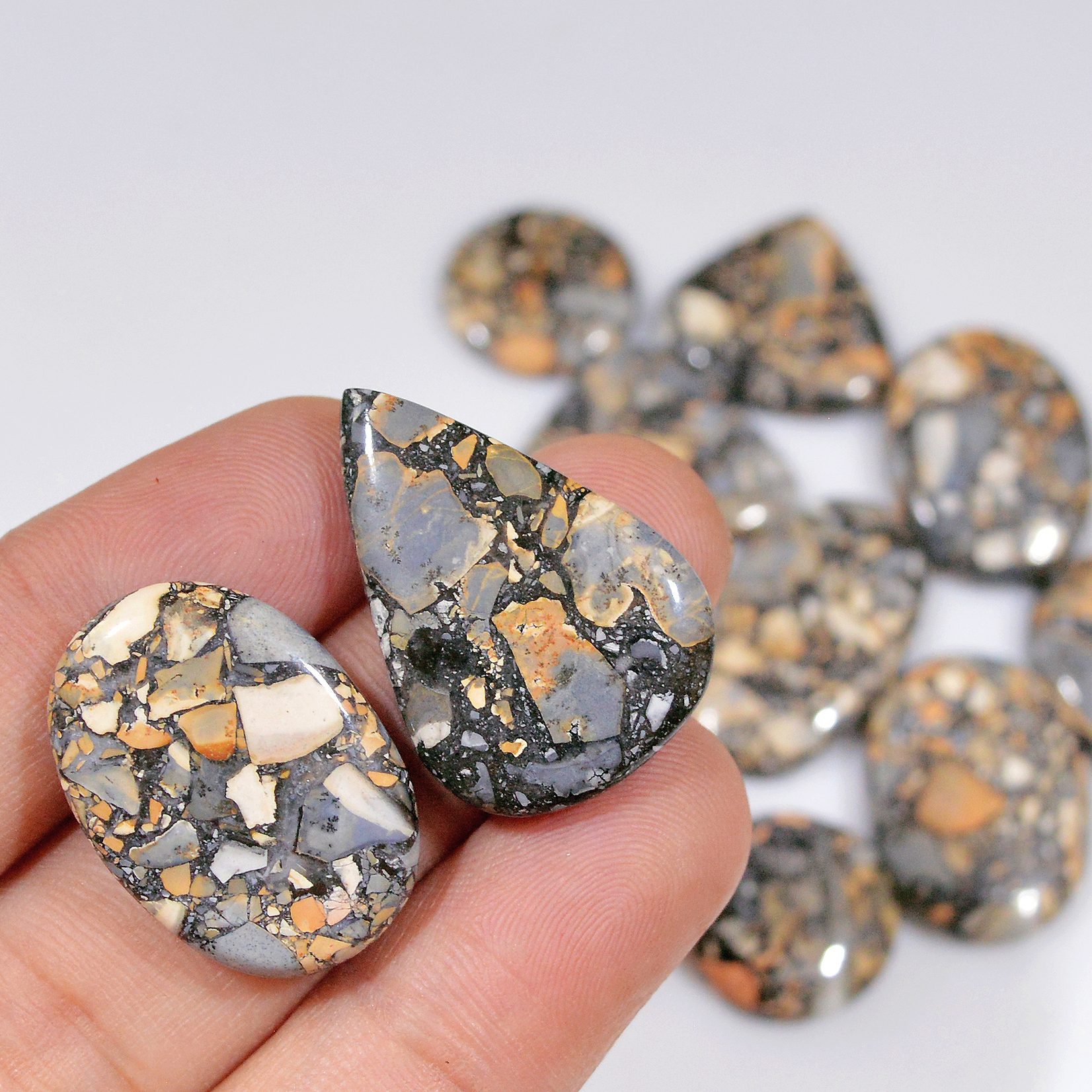 12 Pcs 208 Cts Natural Maligano Jasper Cabochon Healing Crystal Gemstone Lot 26x17 15x15mm 18378
