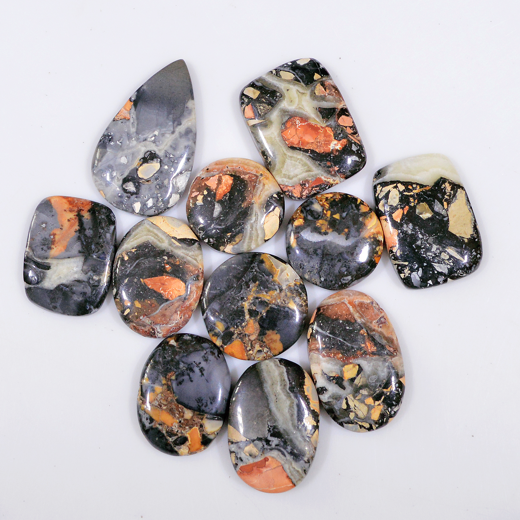11 Pcs 216 Cts Natural Maligano Jasper Cabochon Healing Crystal Gemstone Lot 30x16 15x15mm 18379