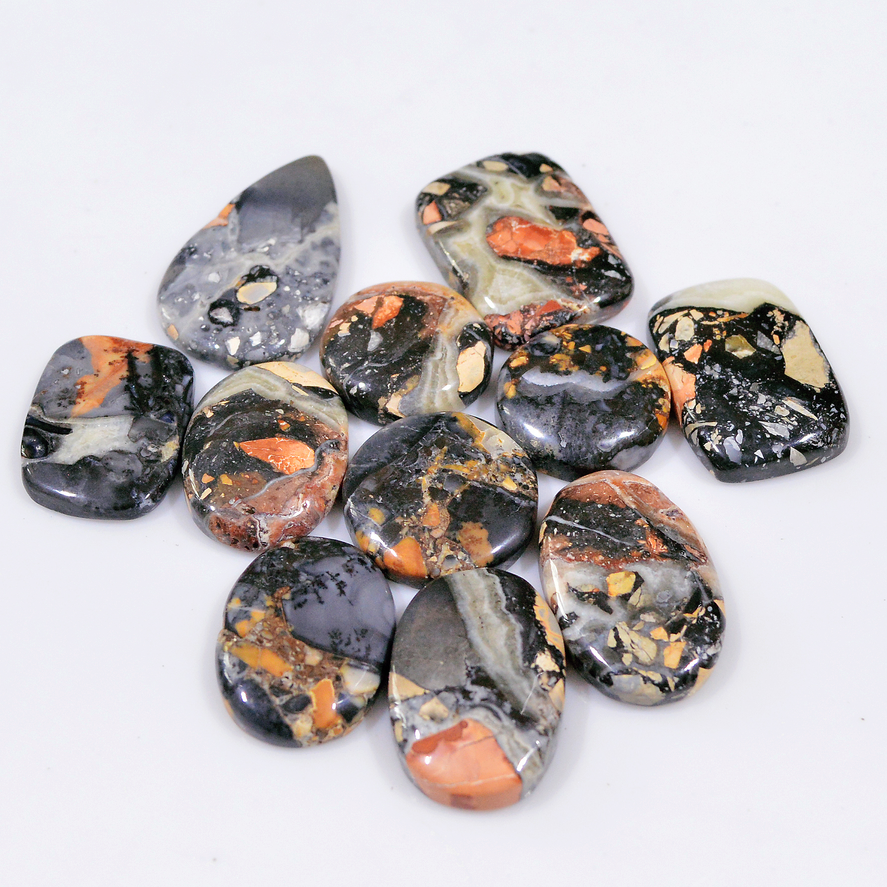 11 Pcs 216 Cts Natural Maligano Jasper Cabochon Healing Crystal Gemstone Lot 30x16 15x15mm 18379