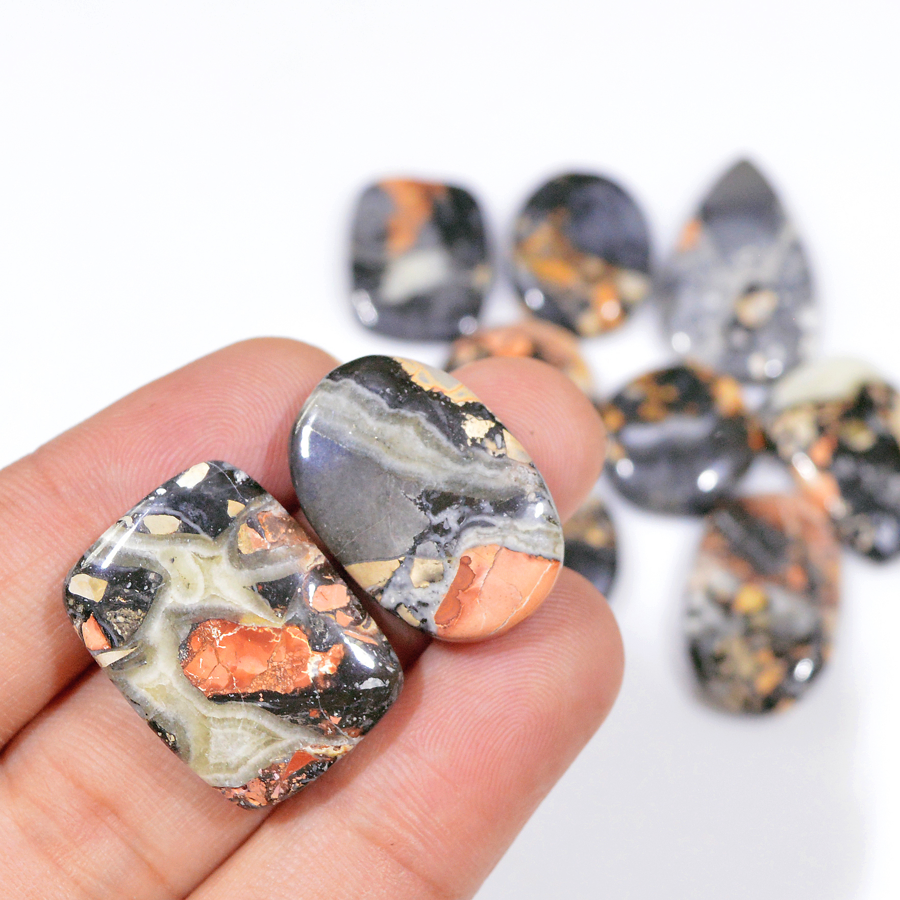 11 Pcs 216 Cts Natural Maligano Jasper Cabochon Healing Crystal Gemstone Lot 30x16 15x15mm 18379