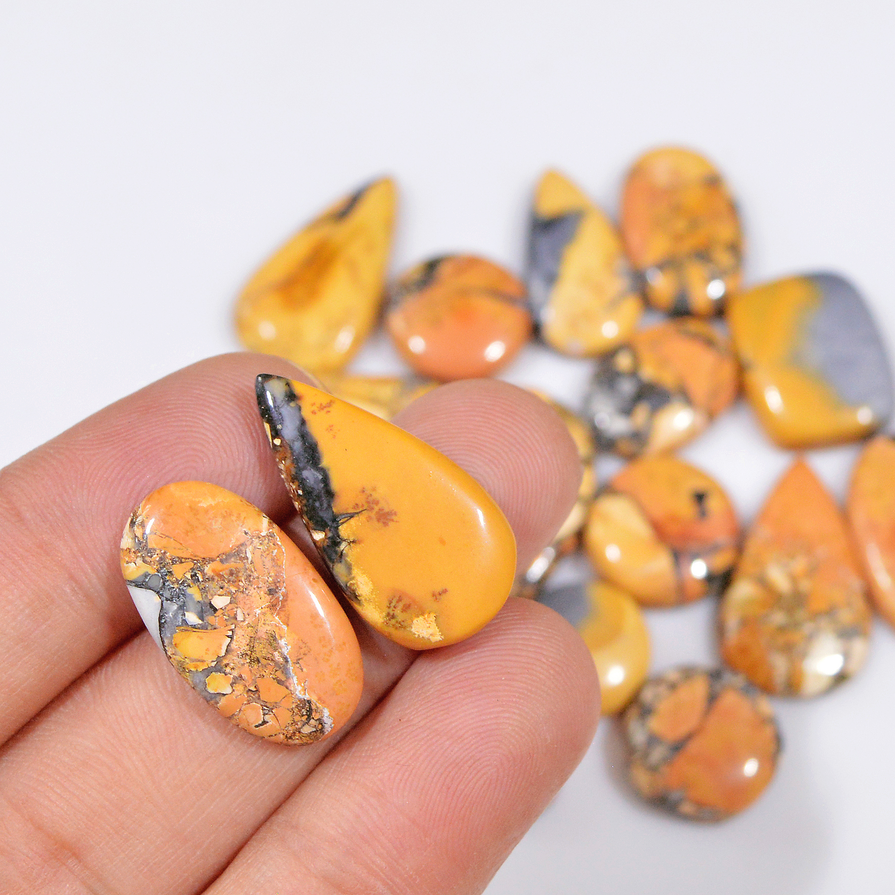16 Pcs 203 Cts Natural Maligano Jasper Cabochon Healing Crystal Gemstone Lot 25x15 11x11mm 18380