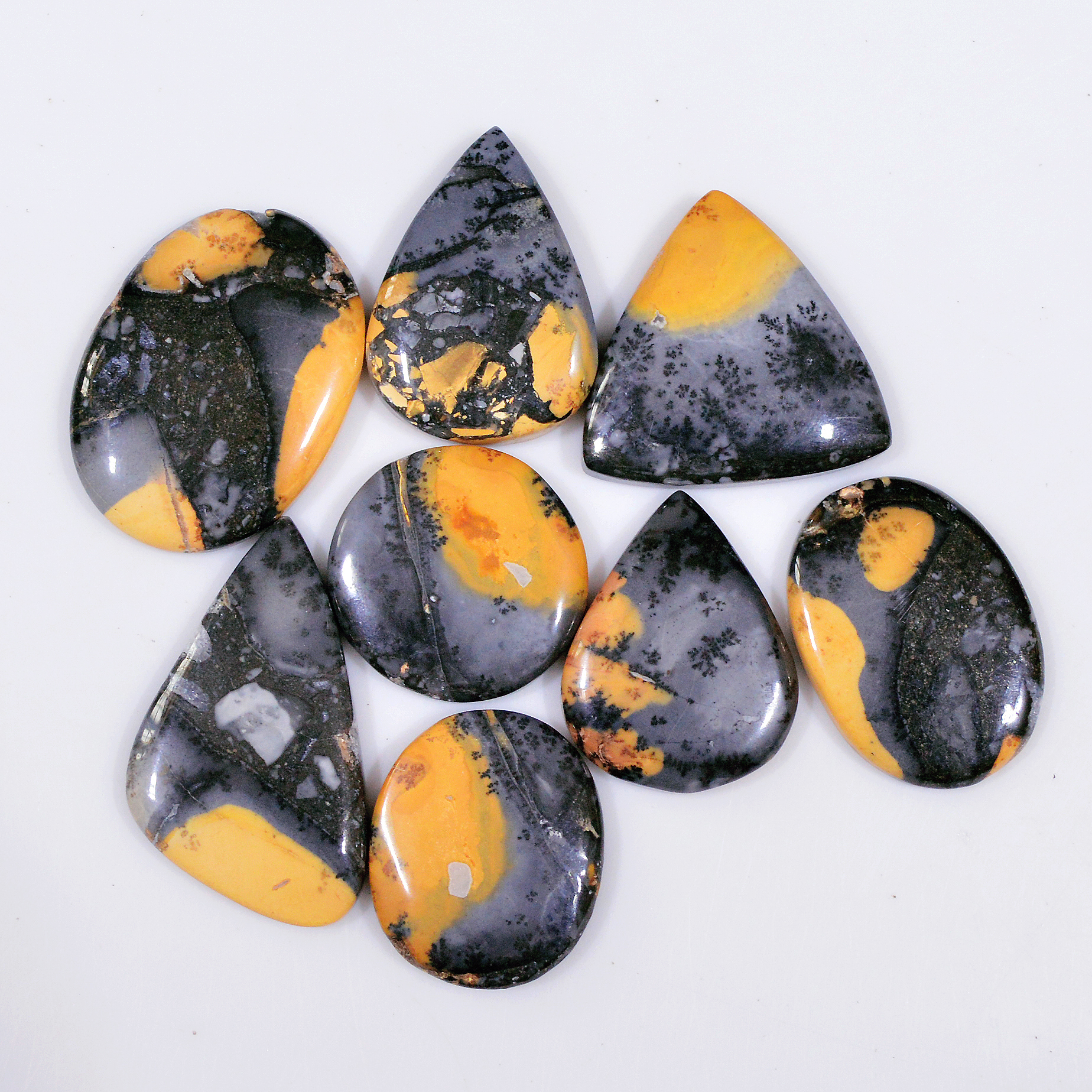 8 Pcs 220 Cts Natural Maligano Jasper Cabochon Jewelry Making Loose Gemstone 35x20 20x20mm 18384