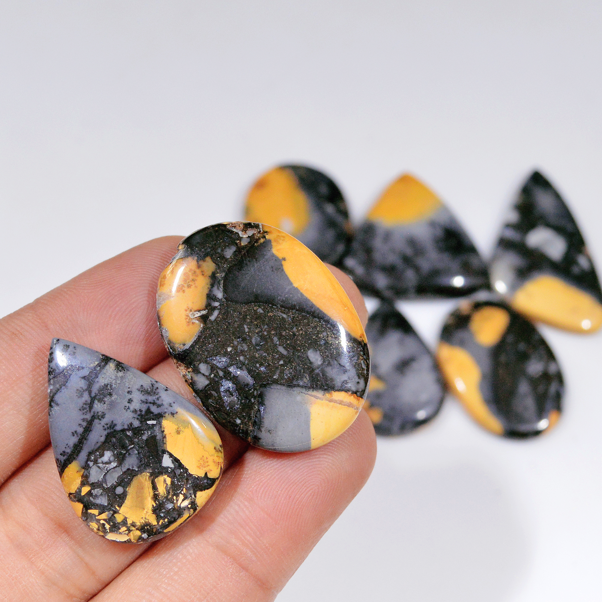 8 Pcs 220 Cts Natural Maligano Jasper Cabochon Jewelry Making Loose Gemstone 35x20 20x20mm 18384