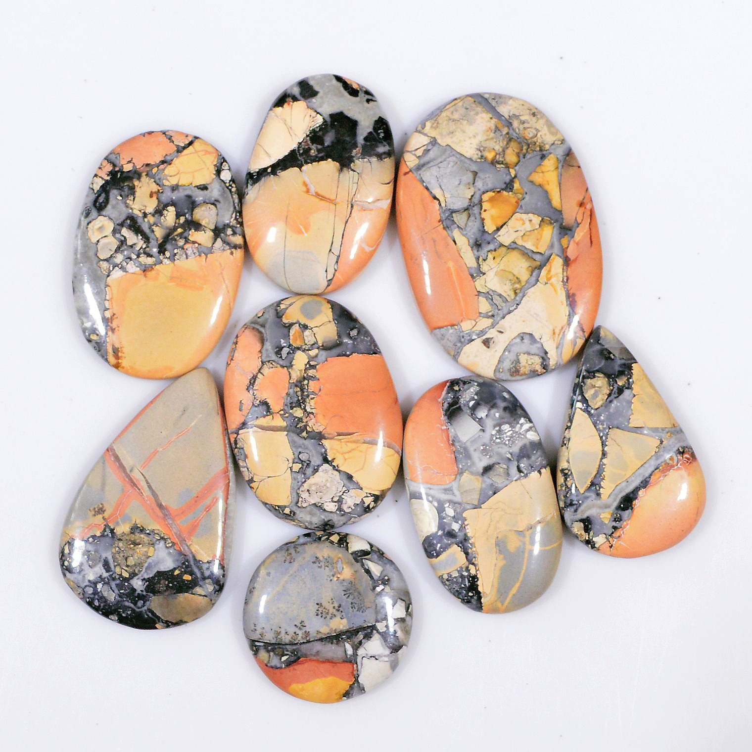 8 Pcs 171 Cts Natural Maligano Jasper Cabochon Jewelry Making Loose Gemstone 30x20 17x17mm 18388