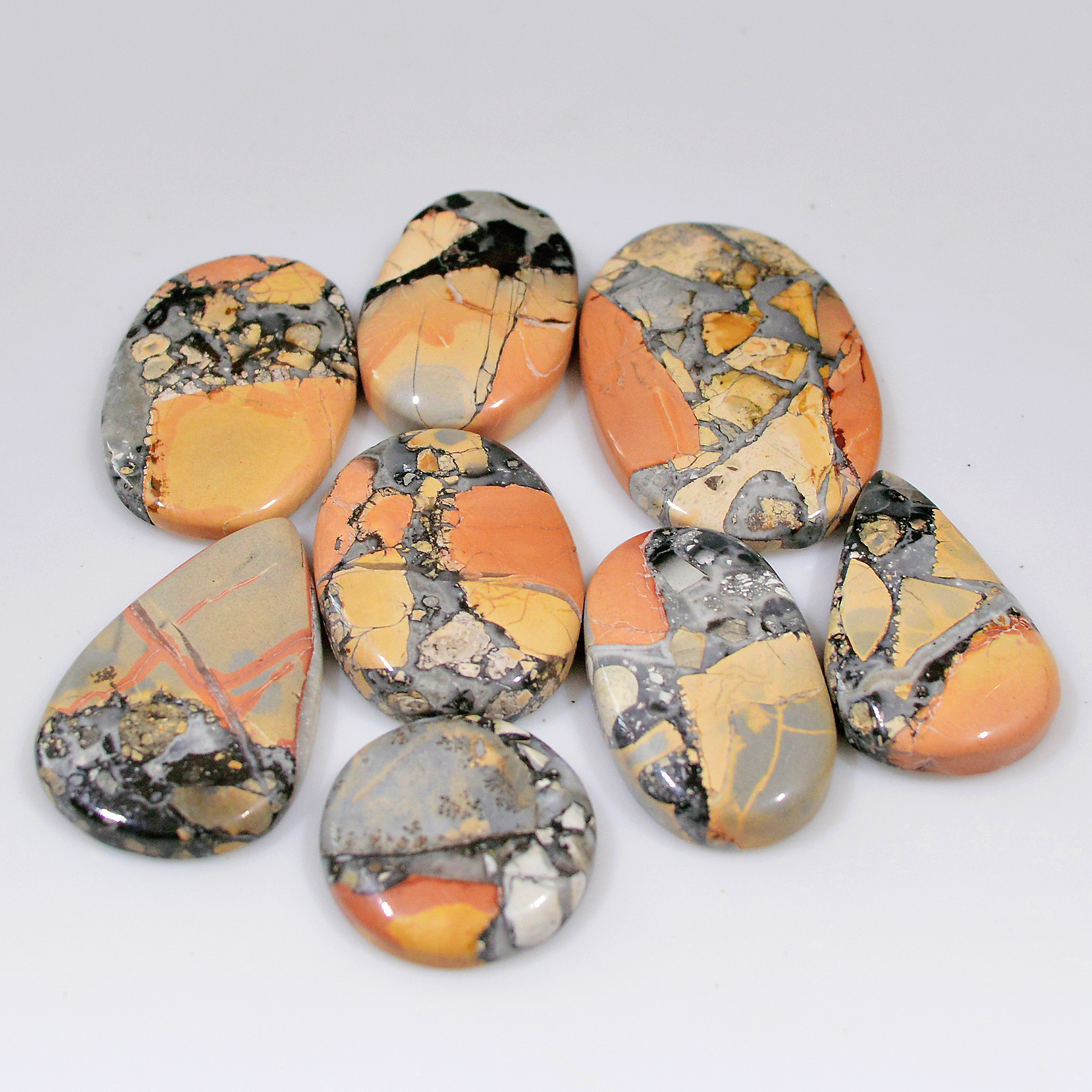 8 Pcs 171 Cts Natural Maligano Jasper Cabochon Jewelry Making Loose Gemstone 30x20 17x17mm 18388
