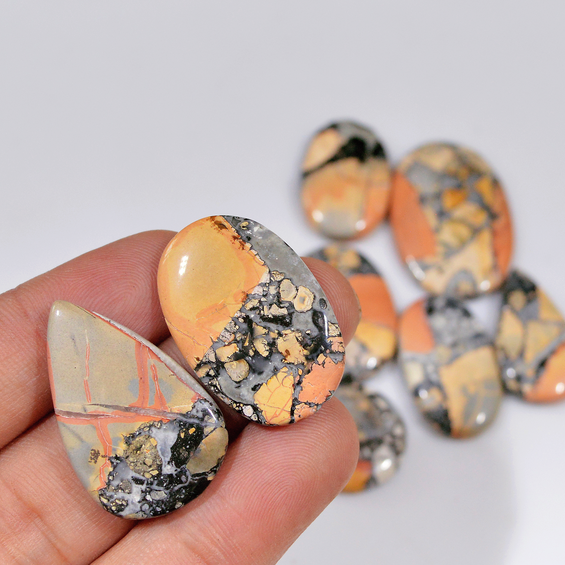 8 Pcs 171 Cts Natural Maligano Jasper Cabochon Jewelry Making Loose Gemstone 30x20 17x17mm 18388