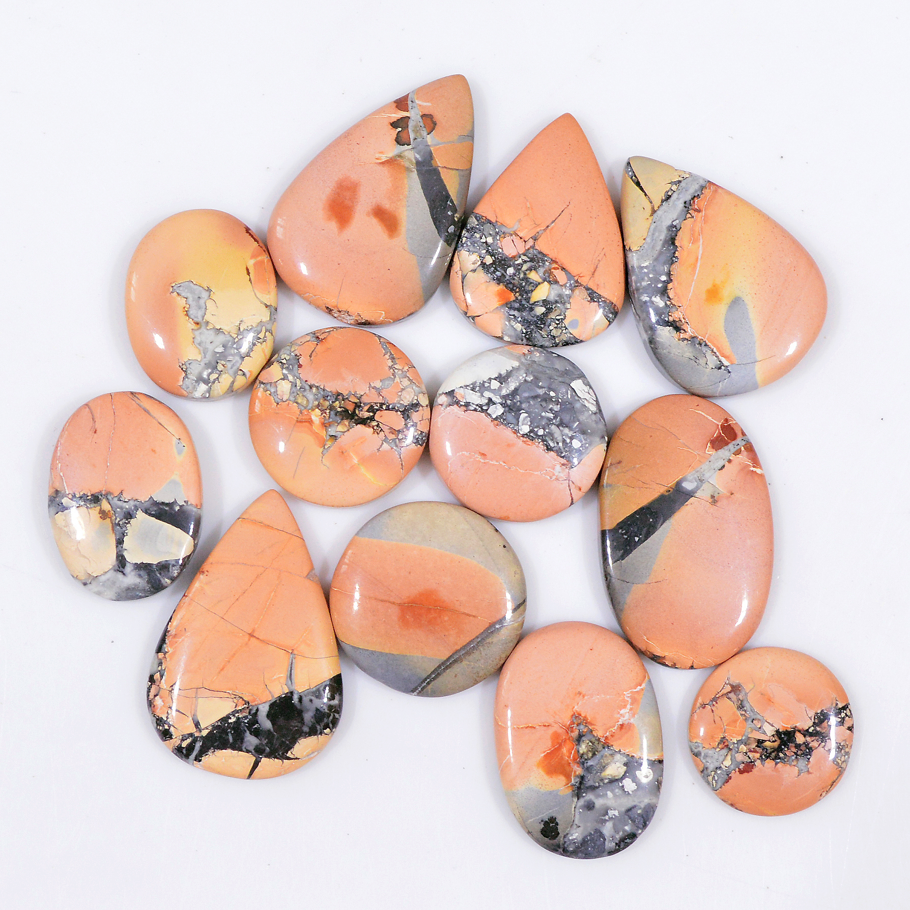12 Pcs 227 Cts Natural Maligano Jasper Cabochon Jewelry Making Loose Gemstone 29x20 15x15mm 18393