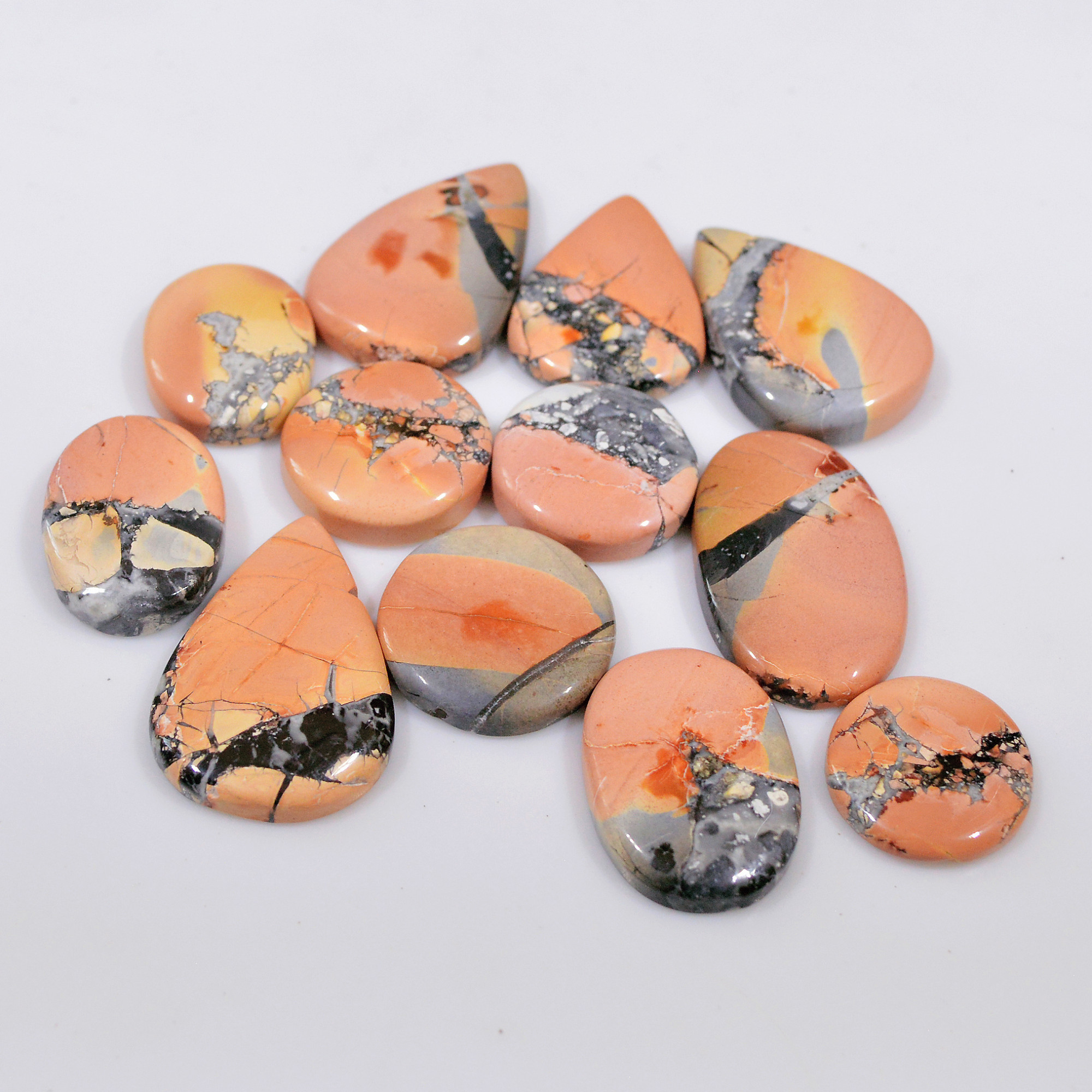 12 Pcs 227 Cts Natural Maligano Jasper Cabochon Jewelry Making Loose Gemstone 29x20 15x15mm 18393