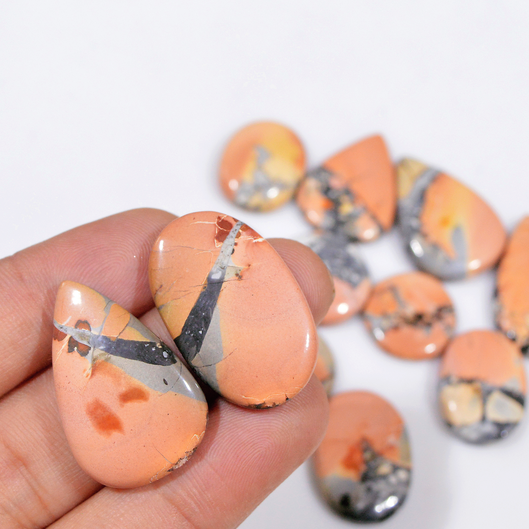 12 Pcs 227 Cts Natural Maligano Jasper Cabochon Jewelry Making Loose Gemstone 29x20 15x15mm 18393