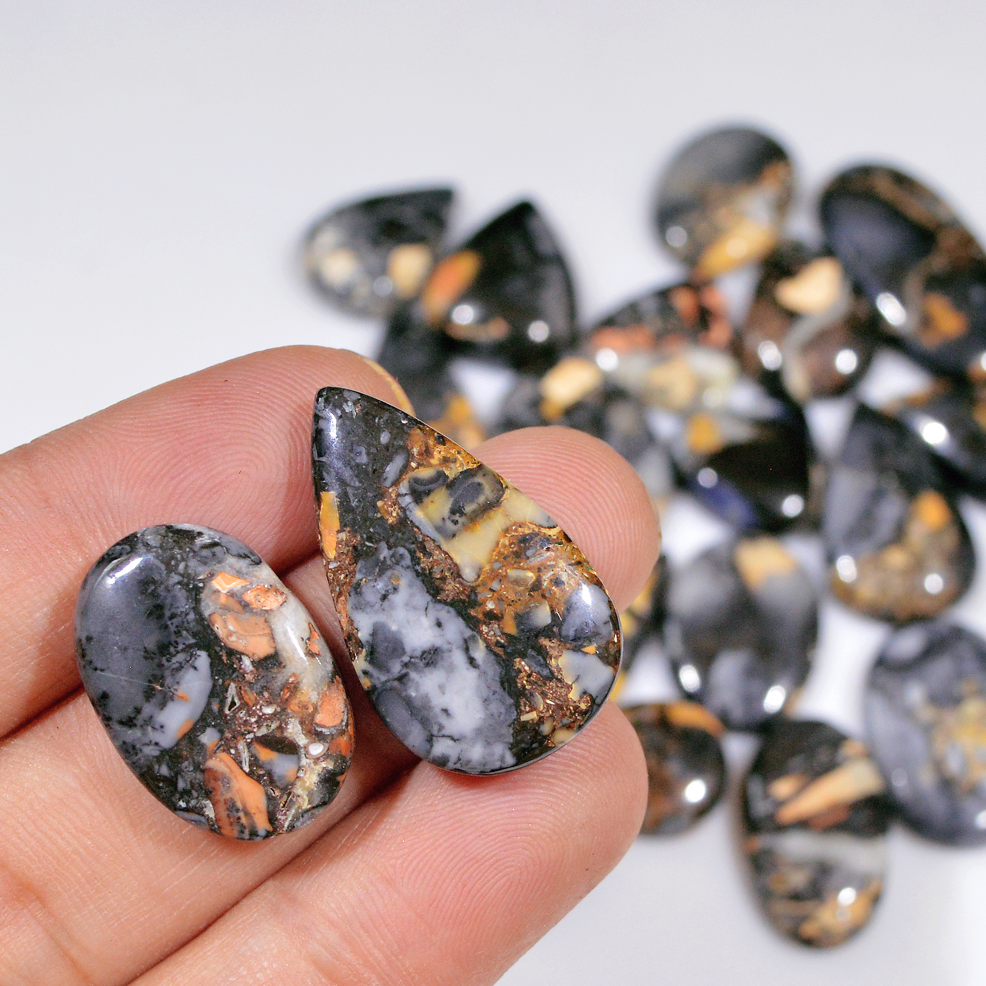 20 Pcs 301 Cts Natural Maligano Jasper Cabochon Jewelry Making Loose Gemstone 30x14 12x12mm 18396