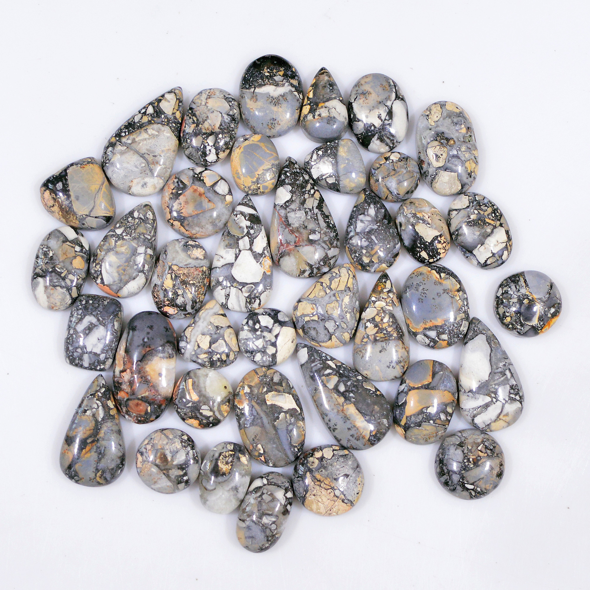 38 Pcs 217 Cts Natural Maligano Jasper Cabochon Jewelry Making Loose Gemstone 20x10 9x9mm 18399