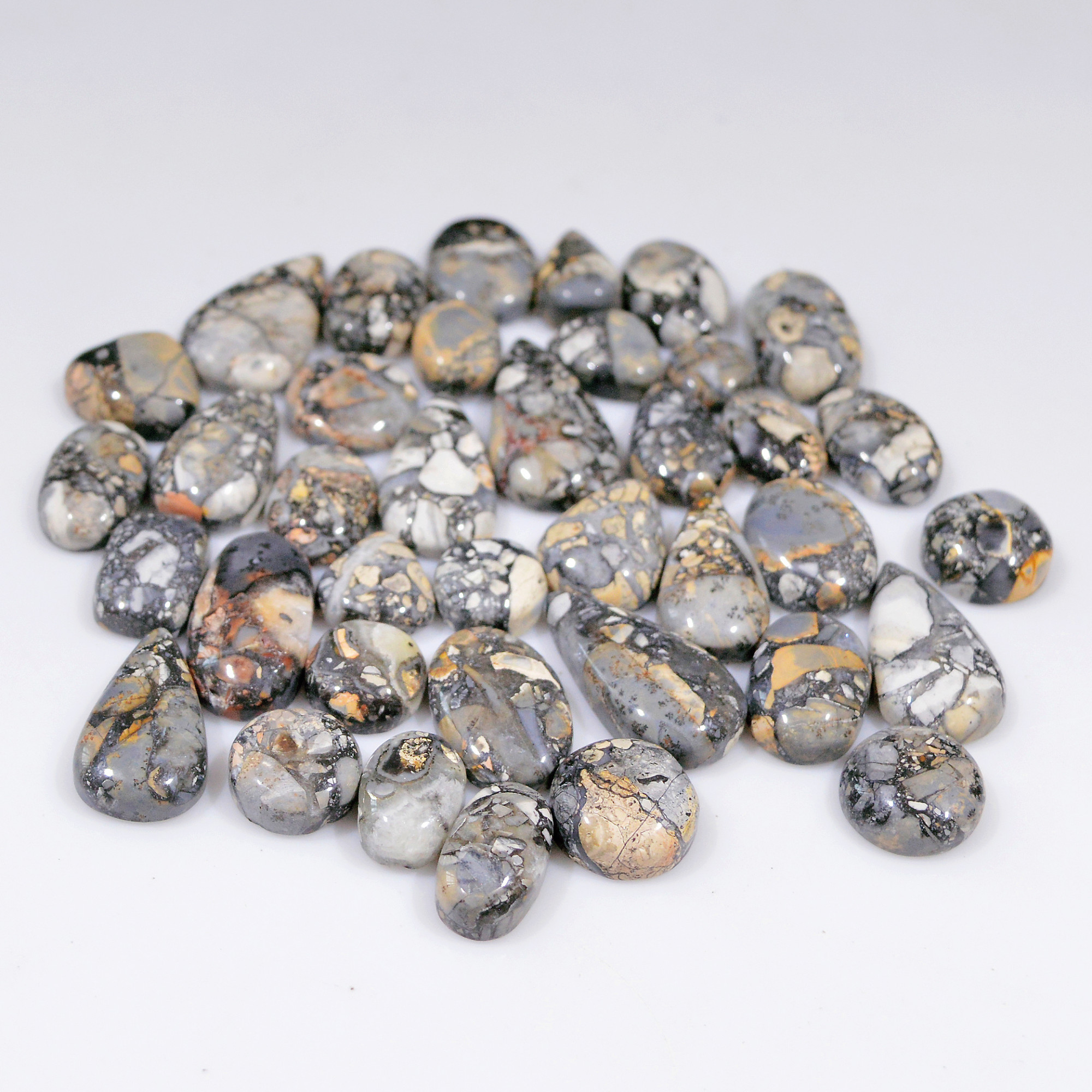 38 Pcs 217 Cts Natural Maligano Jasper Cabochon Jewelry Making Loose Gemstone 20x10 9x9mm 18399