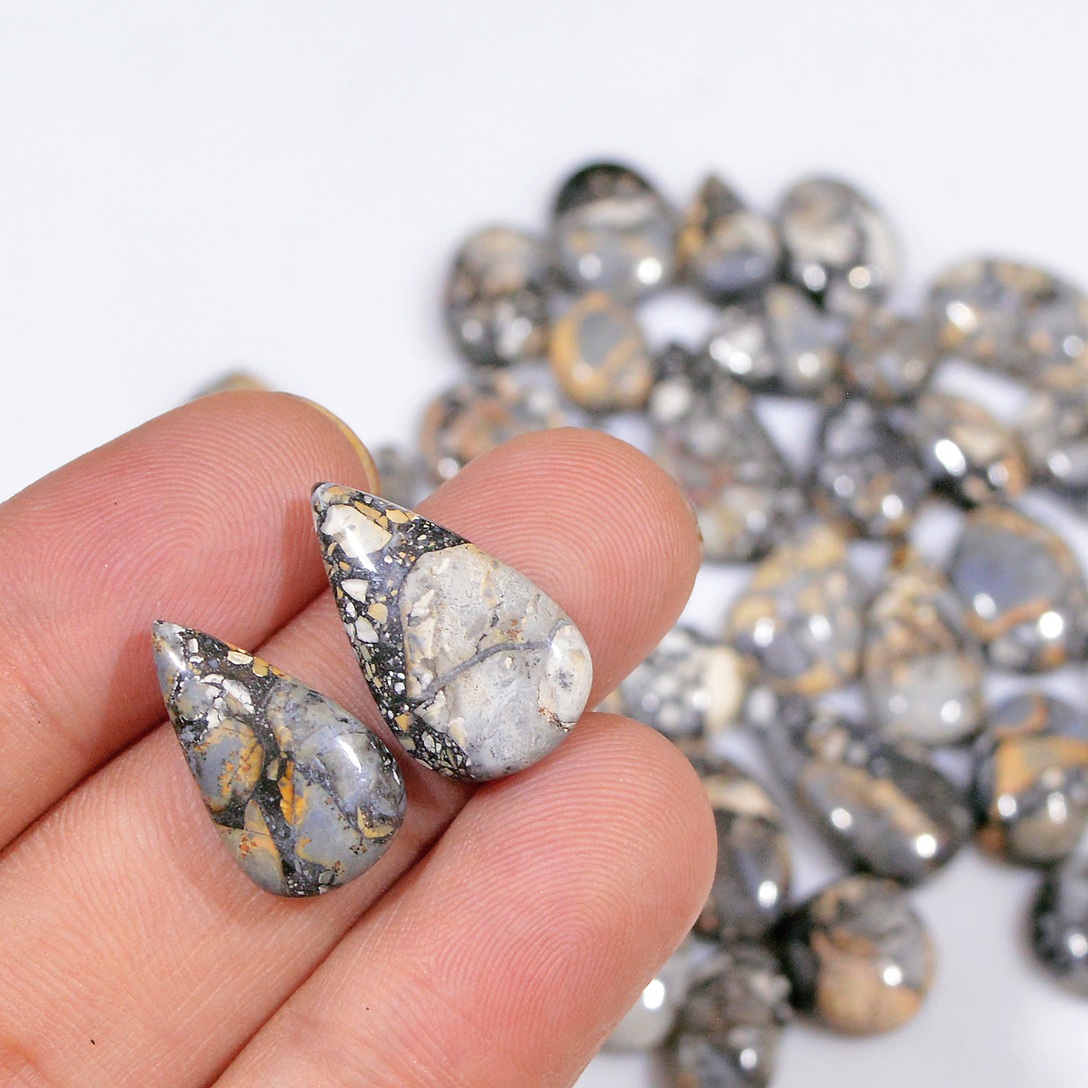 38 Pcs 217 Cts Natural Maligano Jasper Cabochon Jewelry Making Loose Gemstone 20x10 9x9mm 18399