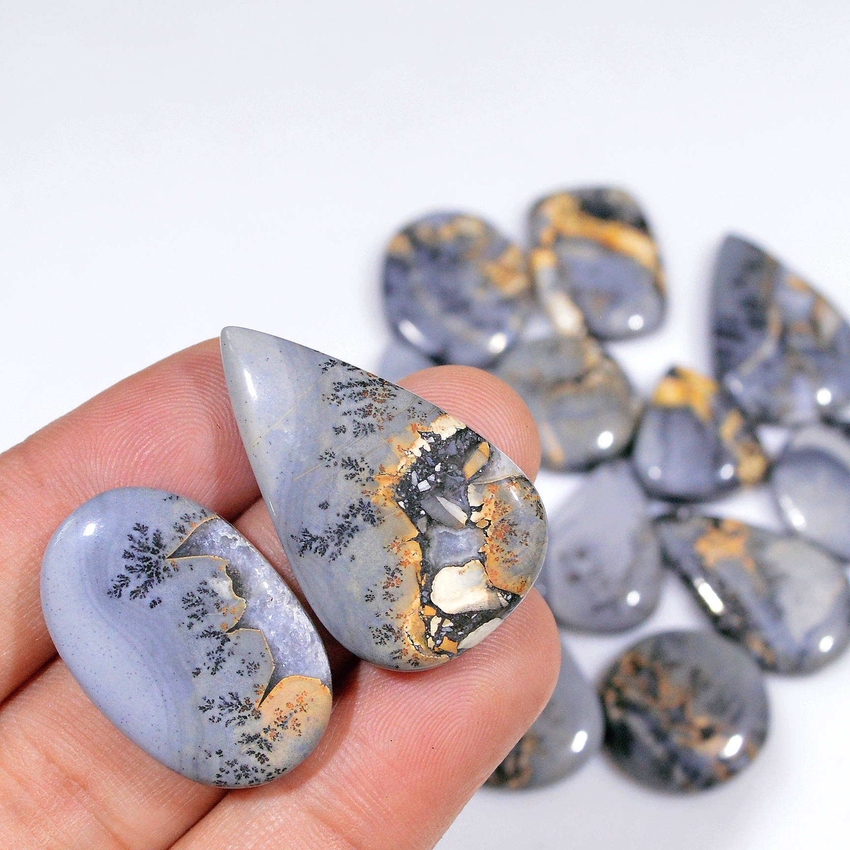 13 Pcs 273 Cts Natural Maligano Jasper Cabochon Jewelry Making Loose Gemstone 32x15 16x16mm 18410