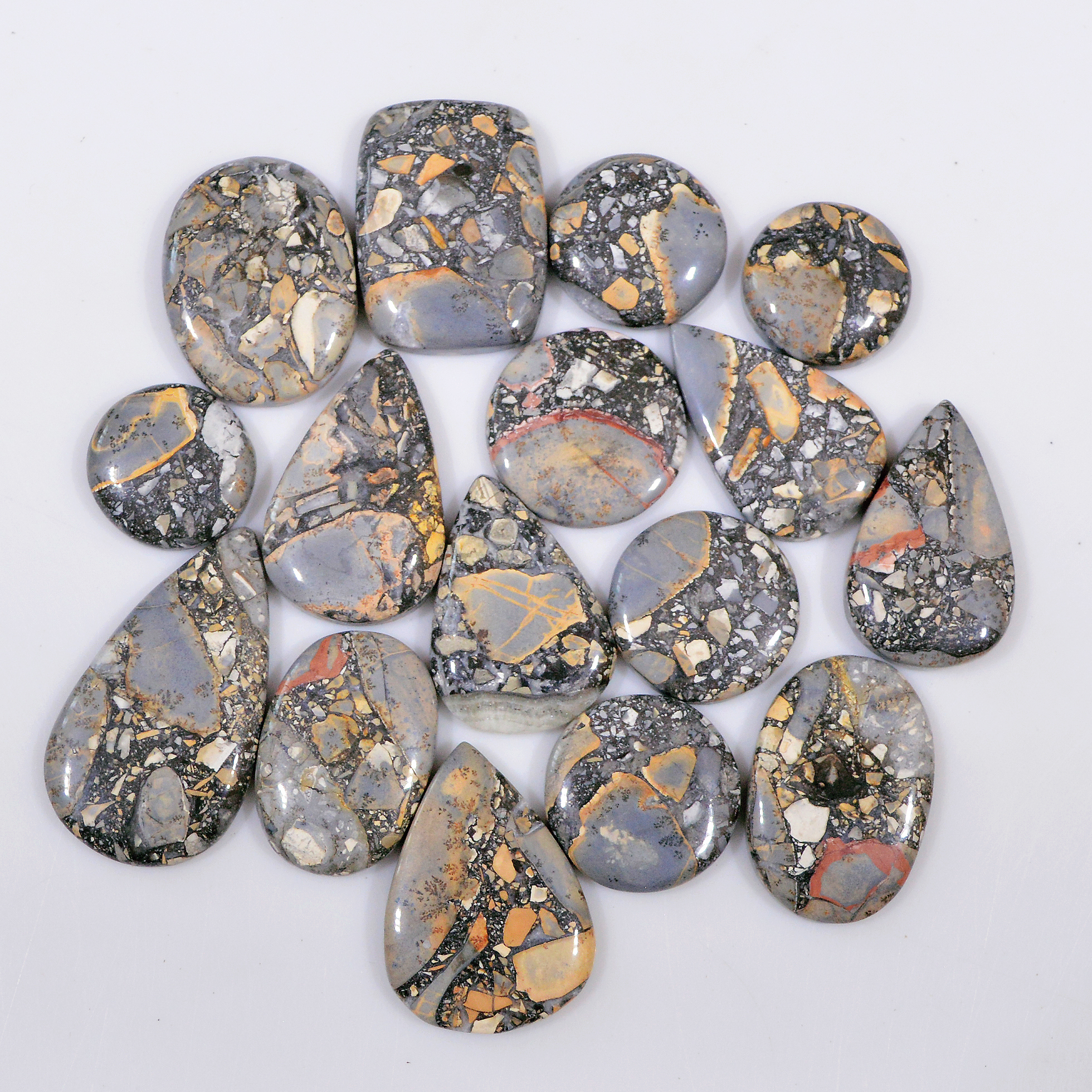 16 Pcs 294 Cts Natural Maligano Jasper Cabochon Jewelry Making Loose Gemstone 33x18 15x15mm 18412