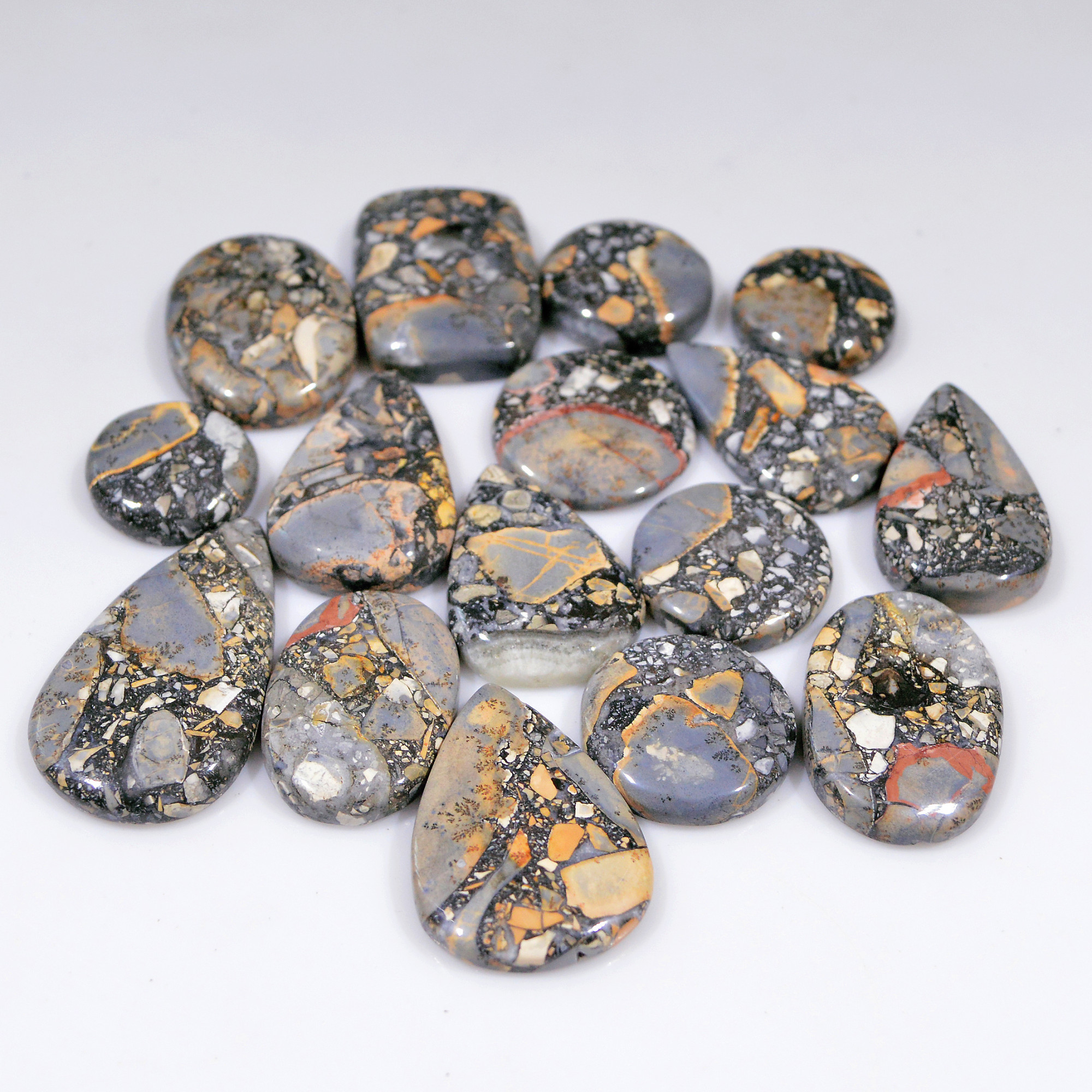 16 Pcs 294 Cts Natural Maligano Jasper Cabochon Jewelry Making Loose Gemstone 33x18 15x15mm 18412
