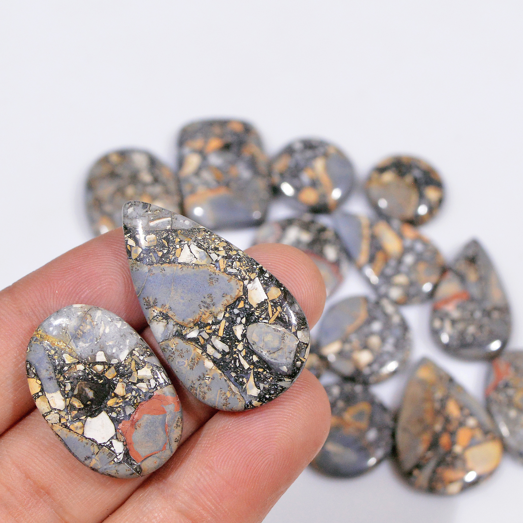 16 Pcs 294 Cts Natural Maligano Jasper Cabochon Jewelry Making Loose Gemstone 33x18 15x15mm 18412