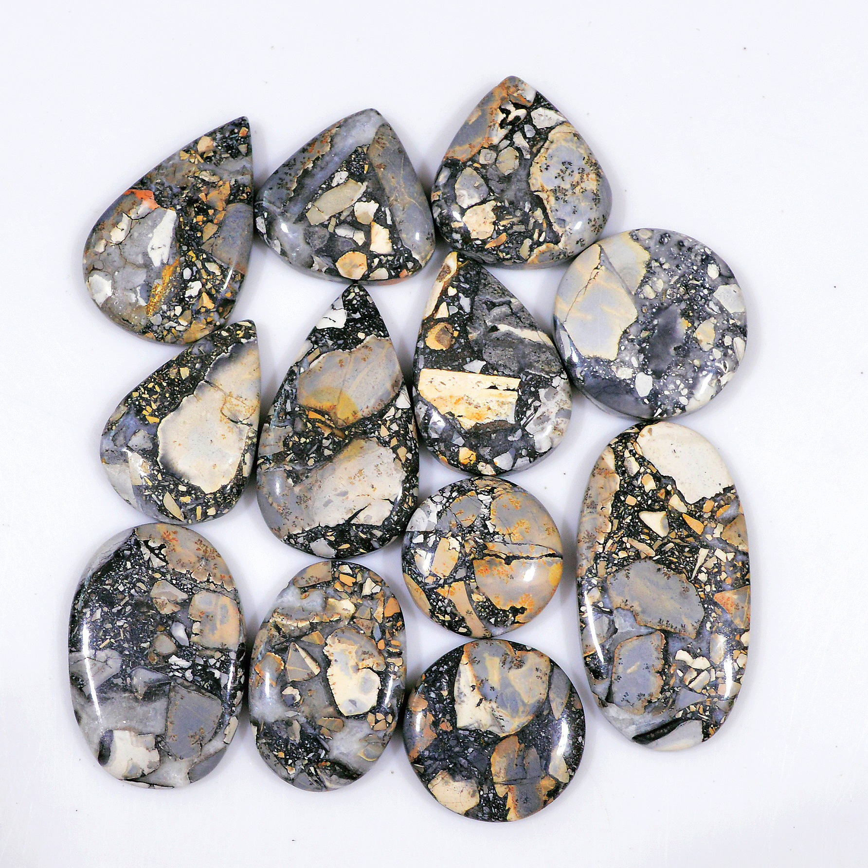 12 Pcs 260 Cts Natural Maligano Jasper Cabochon Jewelry Making Loose Gemstone 35x17 18x18mm 18413