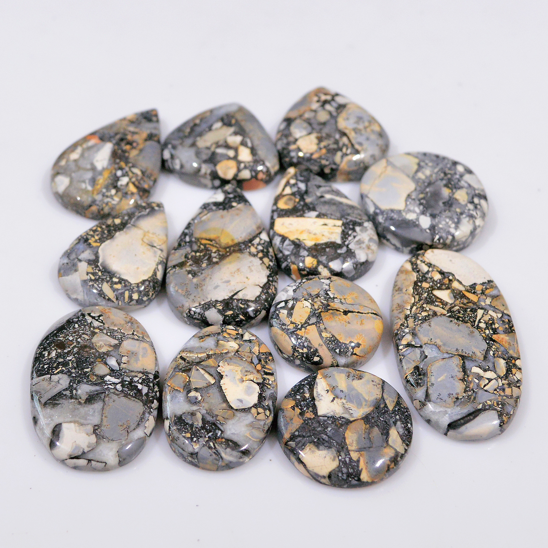 12 Pcs 260 Cts Natural Maligano Jasper Cabochon Jewelry Making Loose Gemstone 35x17 18x18mm 18413