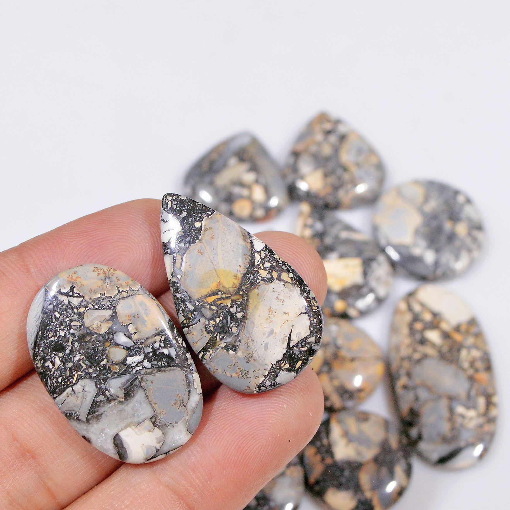 12 Pcs 260 Cts Natural Maligano Jasper Cabochon Jewelry Making Loose Gemstone 35x17 18x18mm 18413