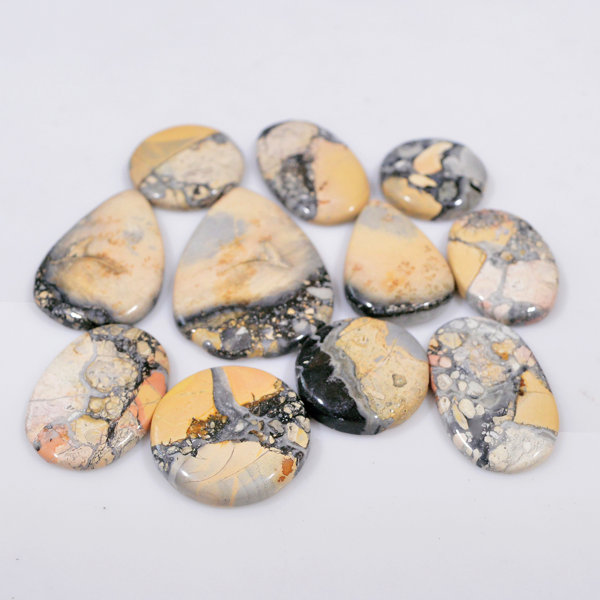 11 Pcs 175 Cts Natural Maligano Jasper Cabochon Jewelry Making Loose Gemstone 34x22 15x15mm 18414