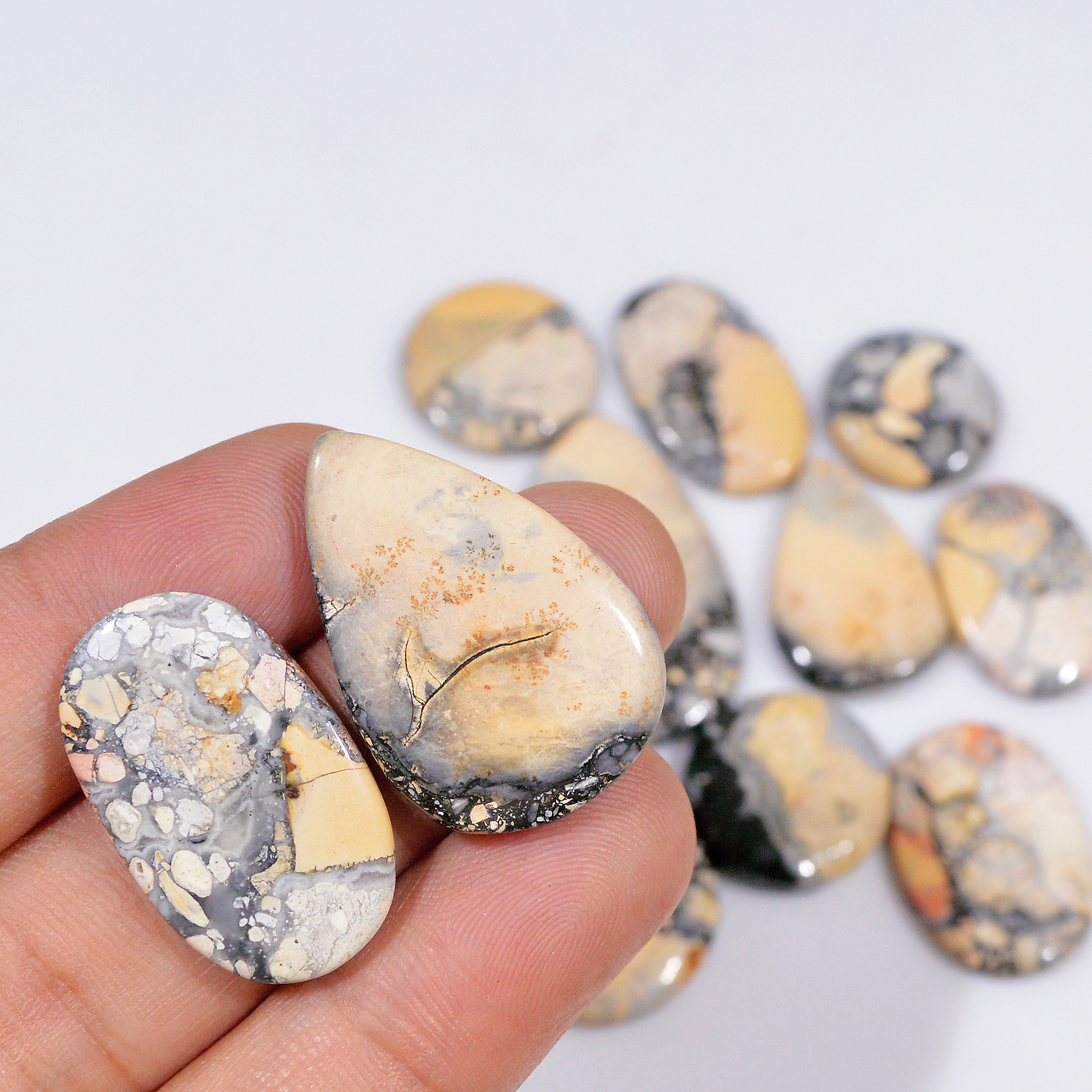 11 Pcs 175 Cts Natural Maligano Jasper Cabochon Jewelry Making Loose Gemstone 34x22 15x15mm 18414