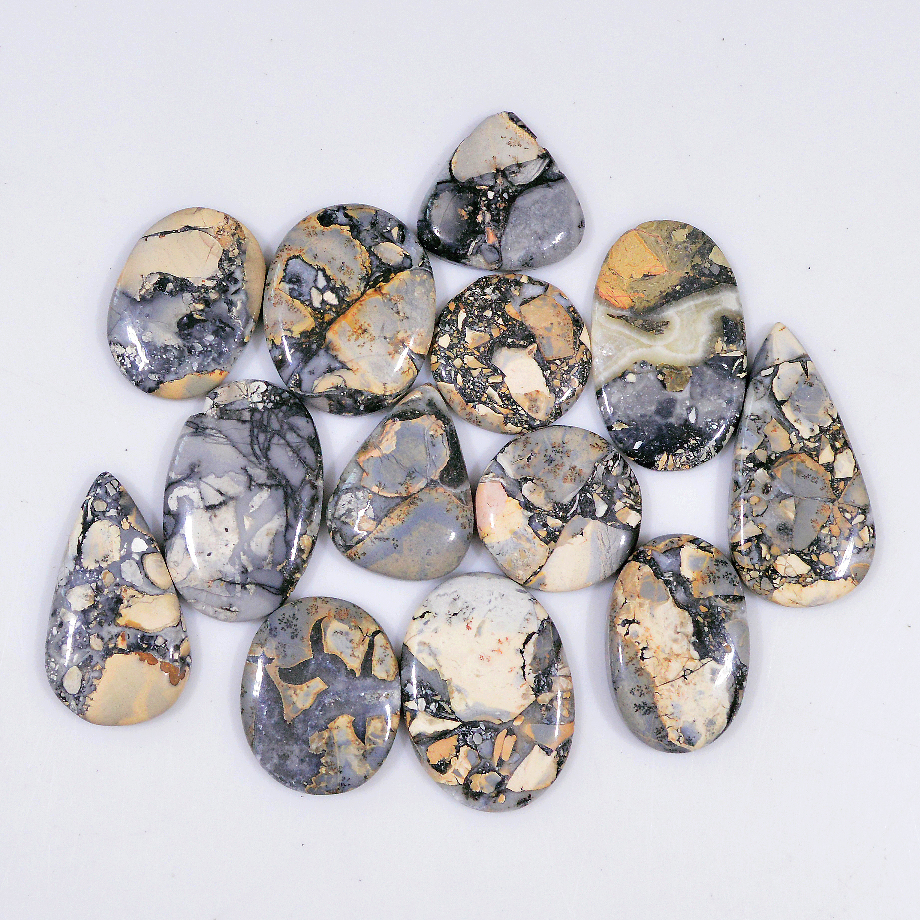 13 Pcs 237 Cts Natural Maligano Jasper Cabochon Jewelry Making Loose Gemstone 32x15 19x19mm 18415