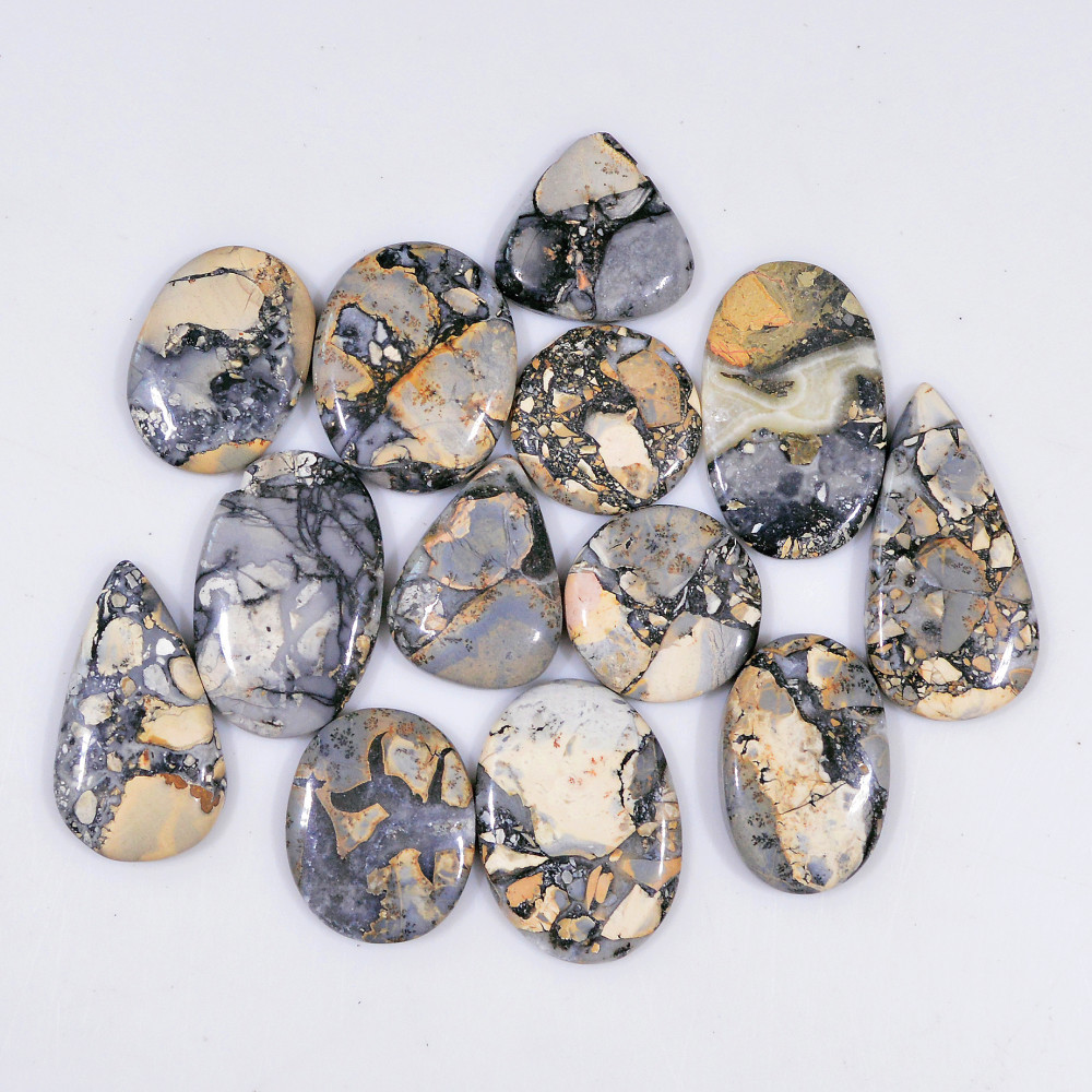 Image of 13 Pcs 237 Cts Natural Maligano Jasper Cabochon Jewelry Making Loose Gemstone 32x15 19x19mm #18415