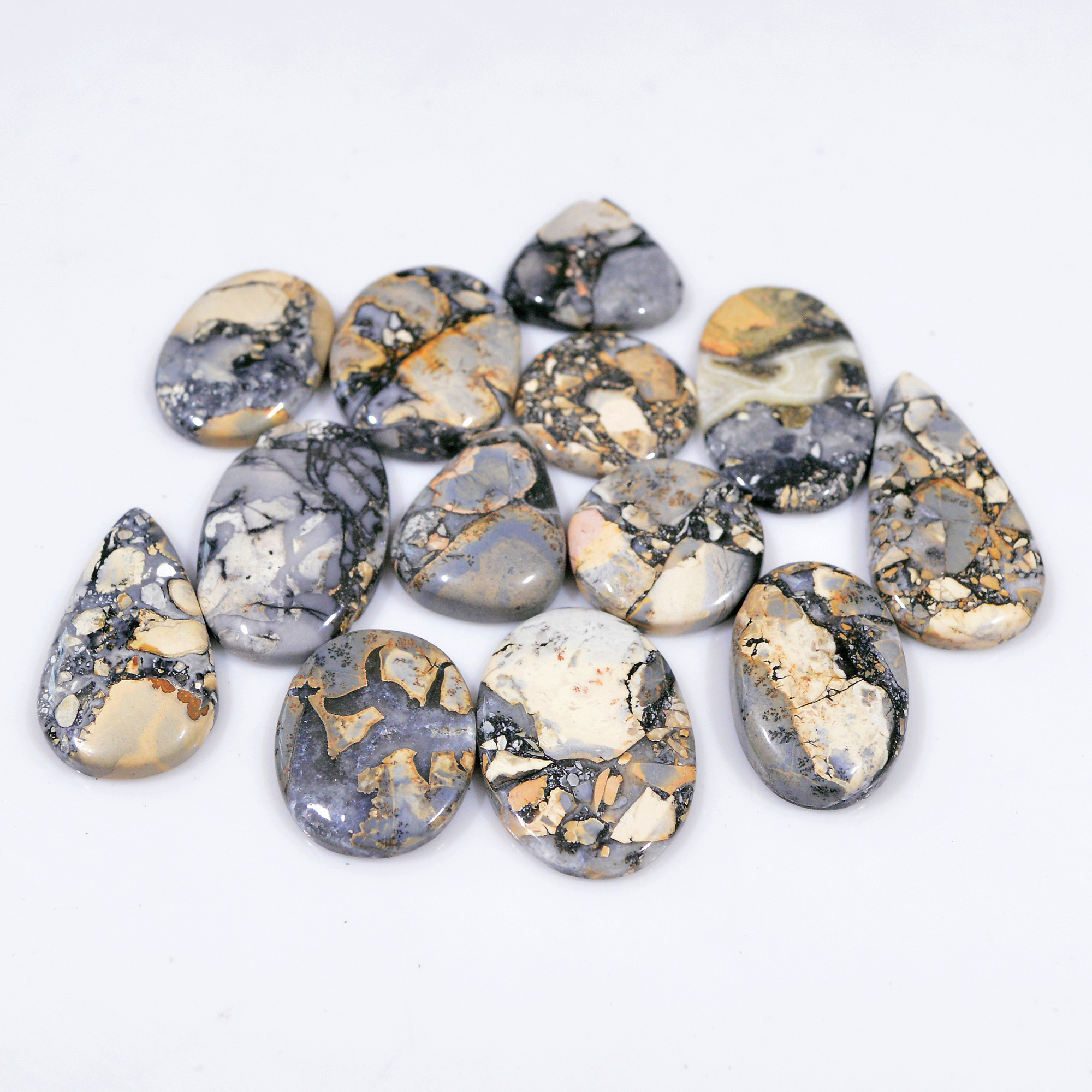 13 Pcs 237 Cts Natural Maligano Jasper Cabochon Jewelry Making Loose Gemstone 32x15 19x19mm 18415