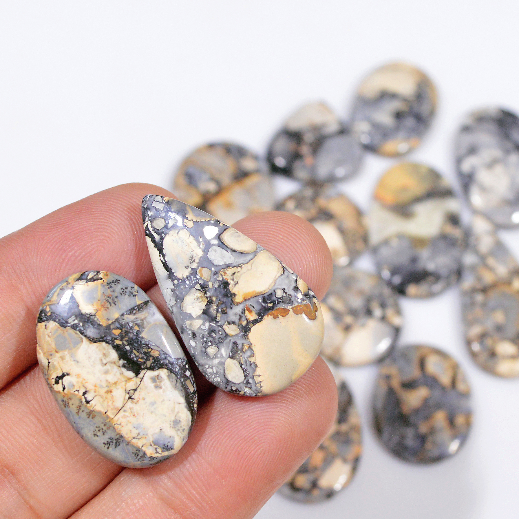 13 Pcs 237 Cts Natural Maligano Jasper Cabochon Jewelry Making Loose Gemstone 32x15 19x19mm 18415