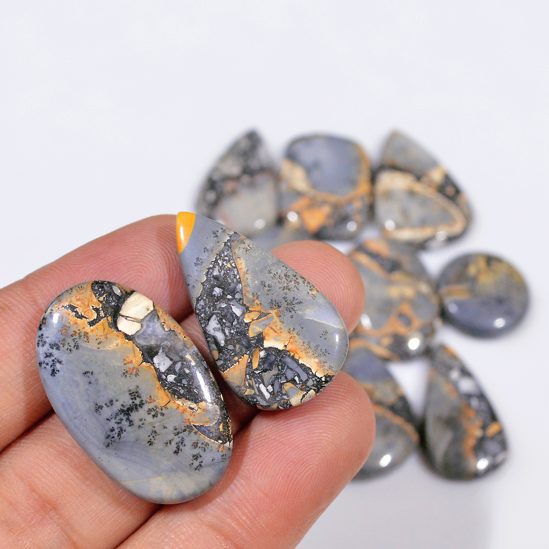 11 Pcs 239 Cts Natural Maligano Jasper Cabochon Handmade Healing and Reiki Gemstone 30x19 15x15mm 18416