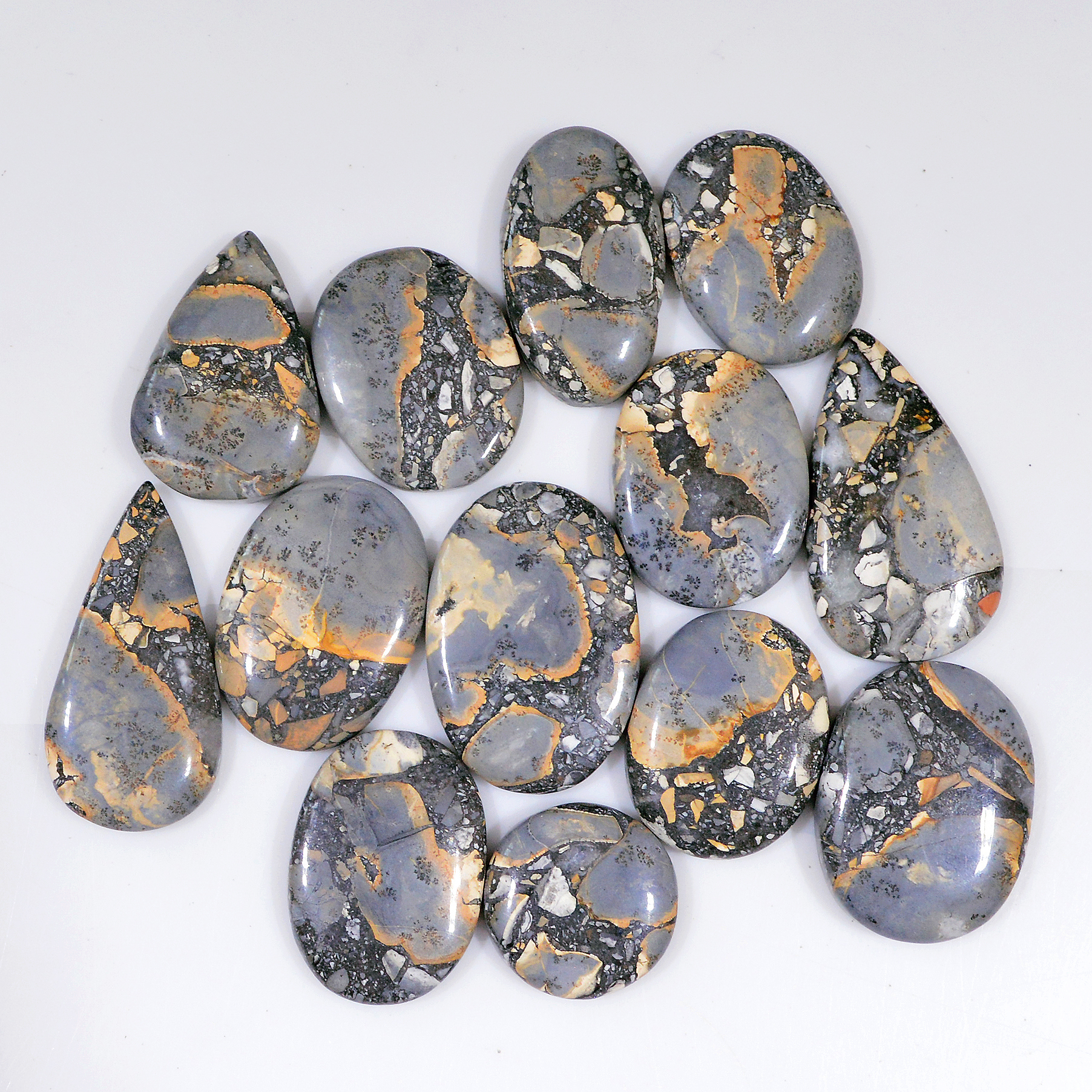 13 Pcs 287 Cts Natural Maligano Jasper Cabochon Handmade Healing and Reiki Gemstone 30x15 15x15mm 18417