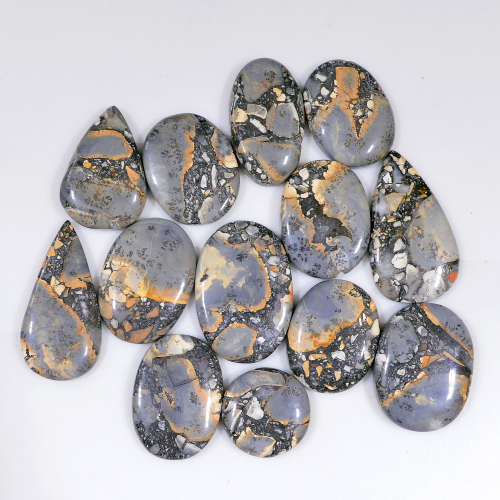 Image of 13 Pcs 287 Cts Natural Maligano Jasper Cabochon Handmade Healing and Reiki Gemstone 30x15 15x15mm #18417