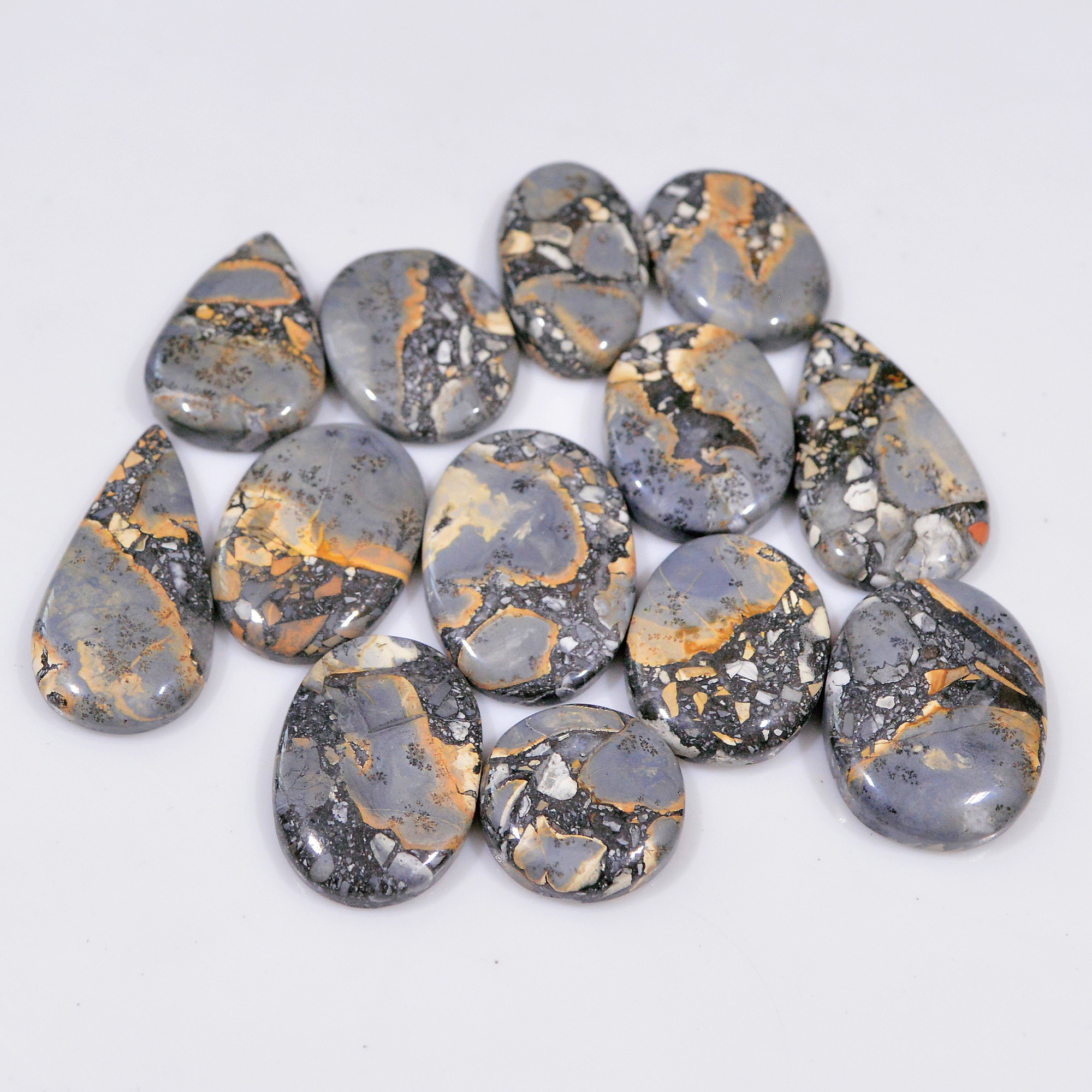 13 Pcs 287 Cts Natural Maligano Jasper Cabochon Handmade Healing and Reiki Gemstone 30x15 15x15mm 18417