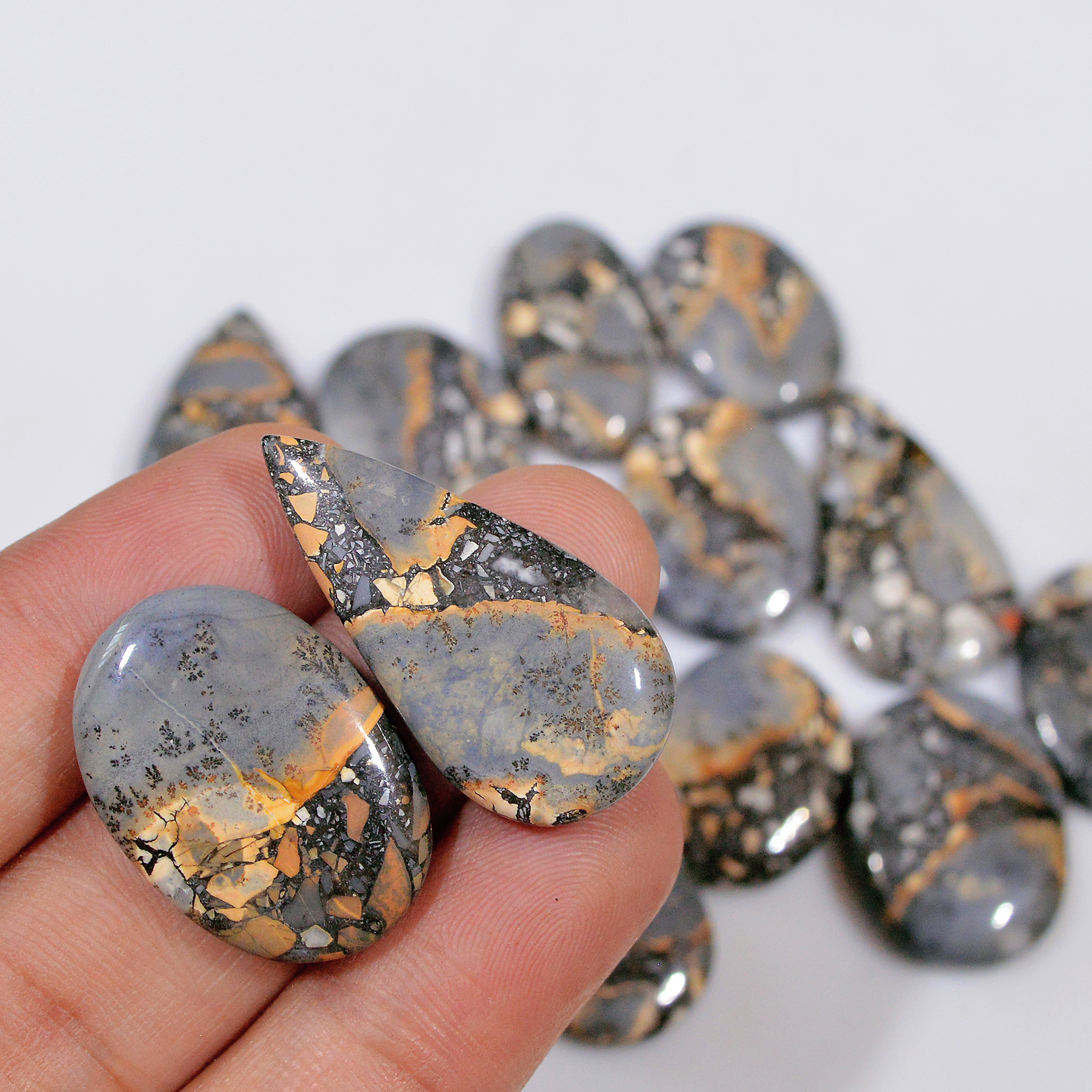 13 Pcs 287 Cts Natural Maligano Jasper Cabochon Handmade Healing and Reiki Gemstone 30x15 15x15mm 18417