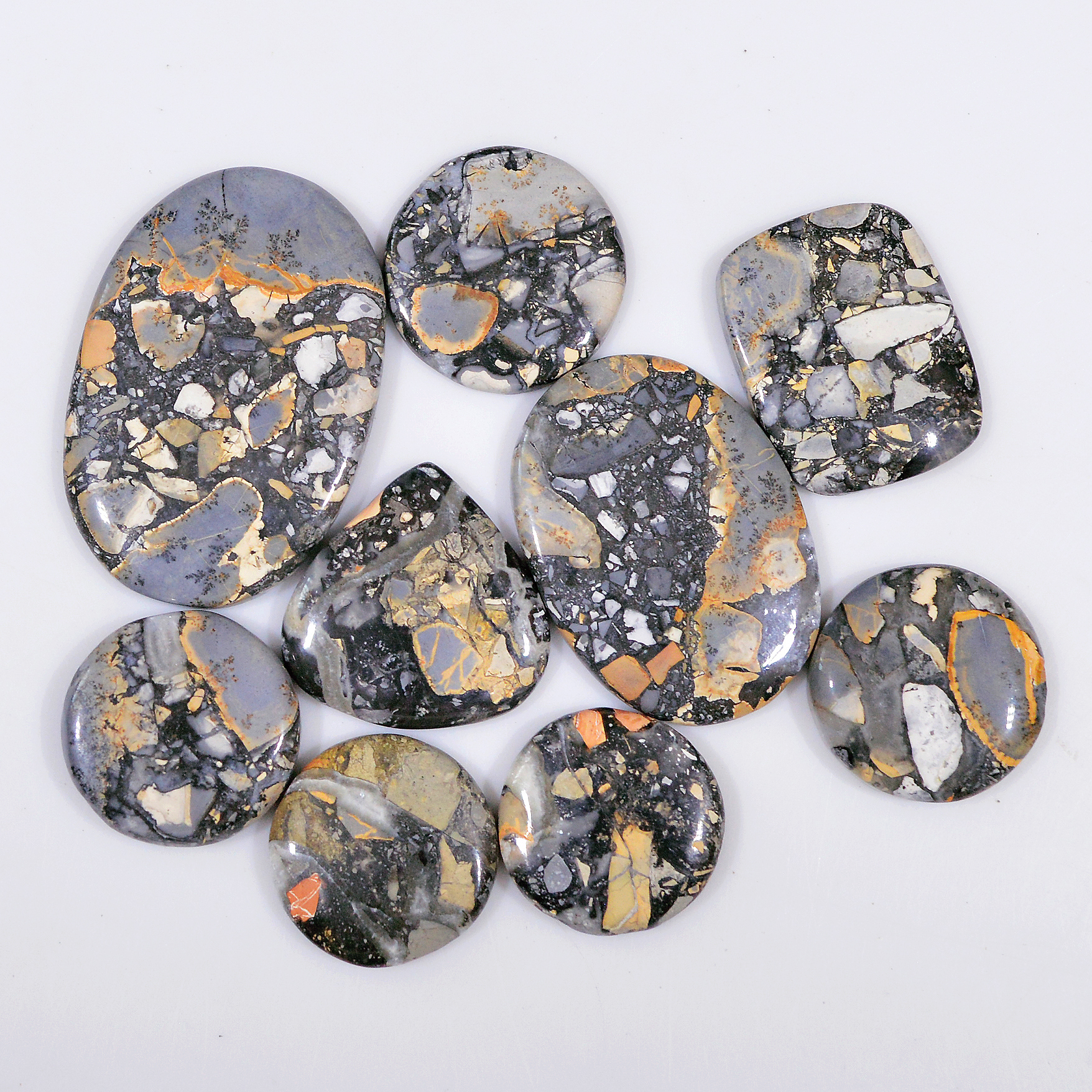 9 Pcs 259 Cts Natural Maligano Jasper Cabochon Handmade Healing and Reiki Gemstone 40x25 19x19mm 18418