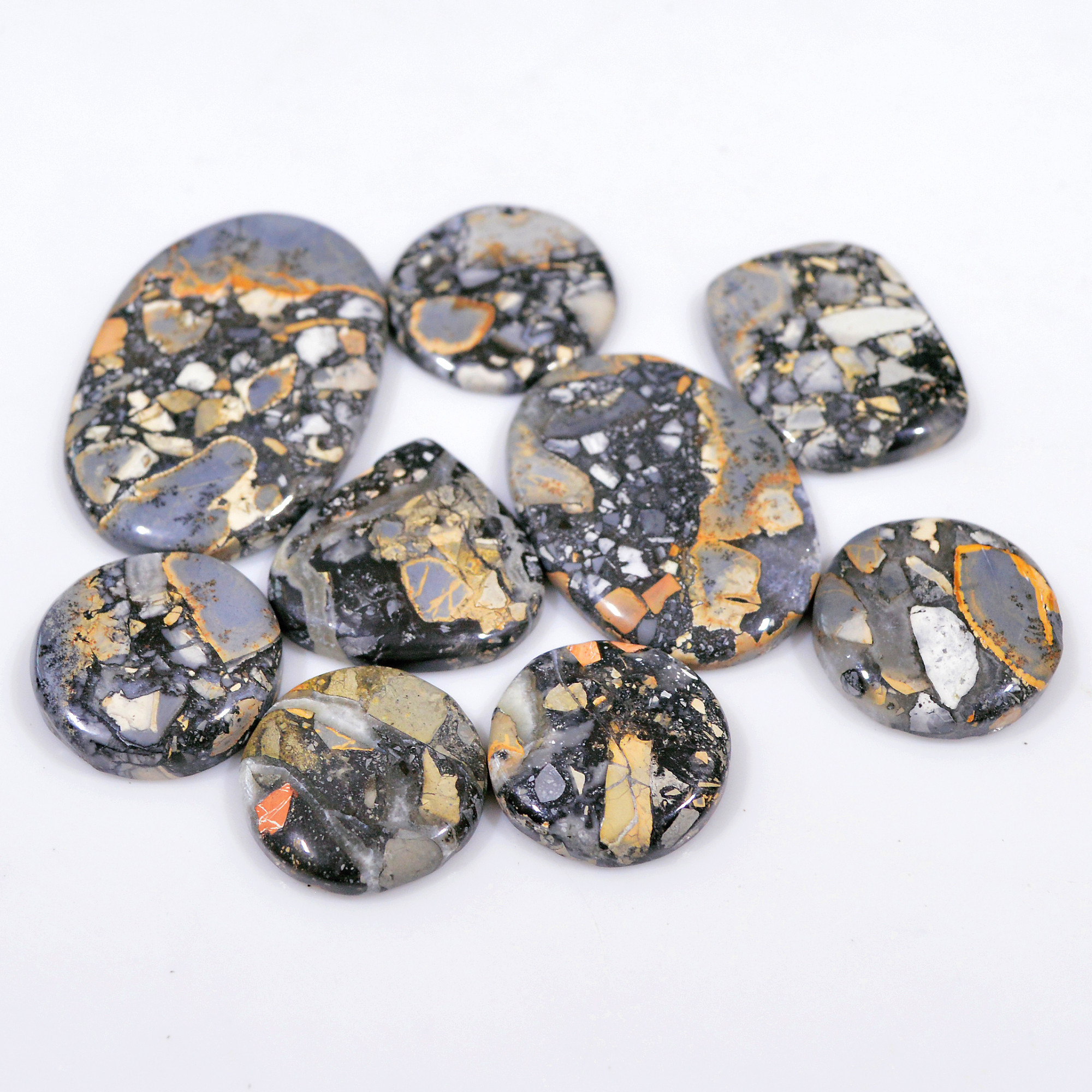 9 Pcs 259 Cts Natural Maligano Jasper Cabochon Handmade Healing and Reiki Gemstone 40x25 19x19mm 18418