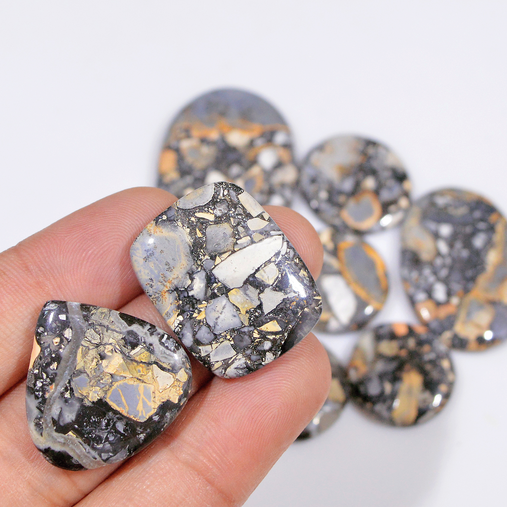 9 Pcs 259 Cts Natural Maligano Jasper Cabochon Handmade Healing and Reiki Gemstone 40x25 19x19mm 18418