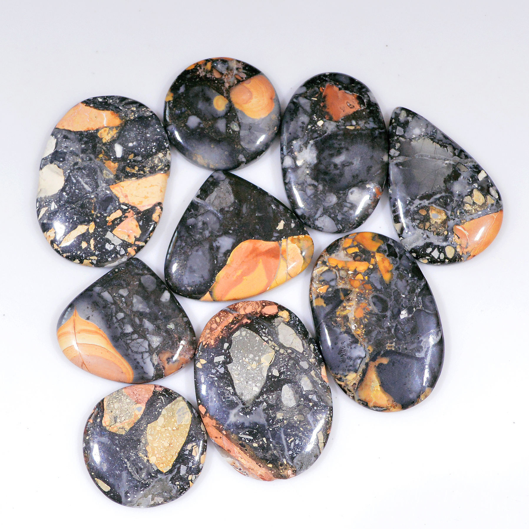 9 Pcs 239 Cts Natural Maligano Jasper Cabochon Handmade Healing and Reiki Gemstone 30x21 20x20mm 18420
