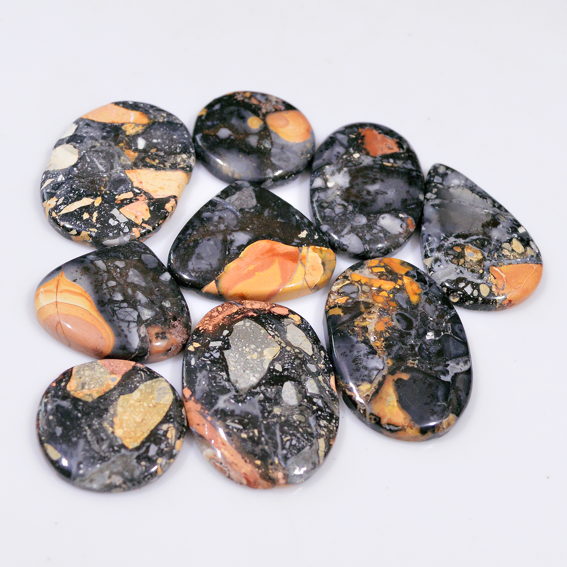 9 Pcs 239 Cts Natural Maligano Jasper Cabochon Handmade Healing and Reiki Gemstone 30x21 20x20mm 18420
