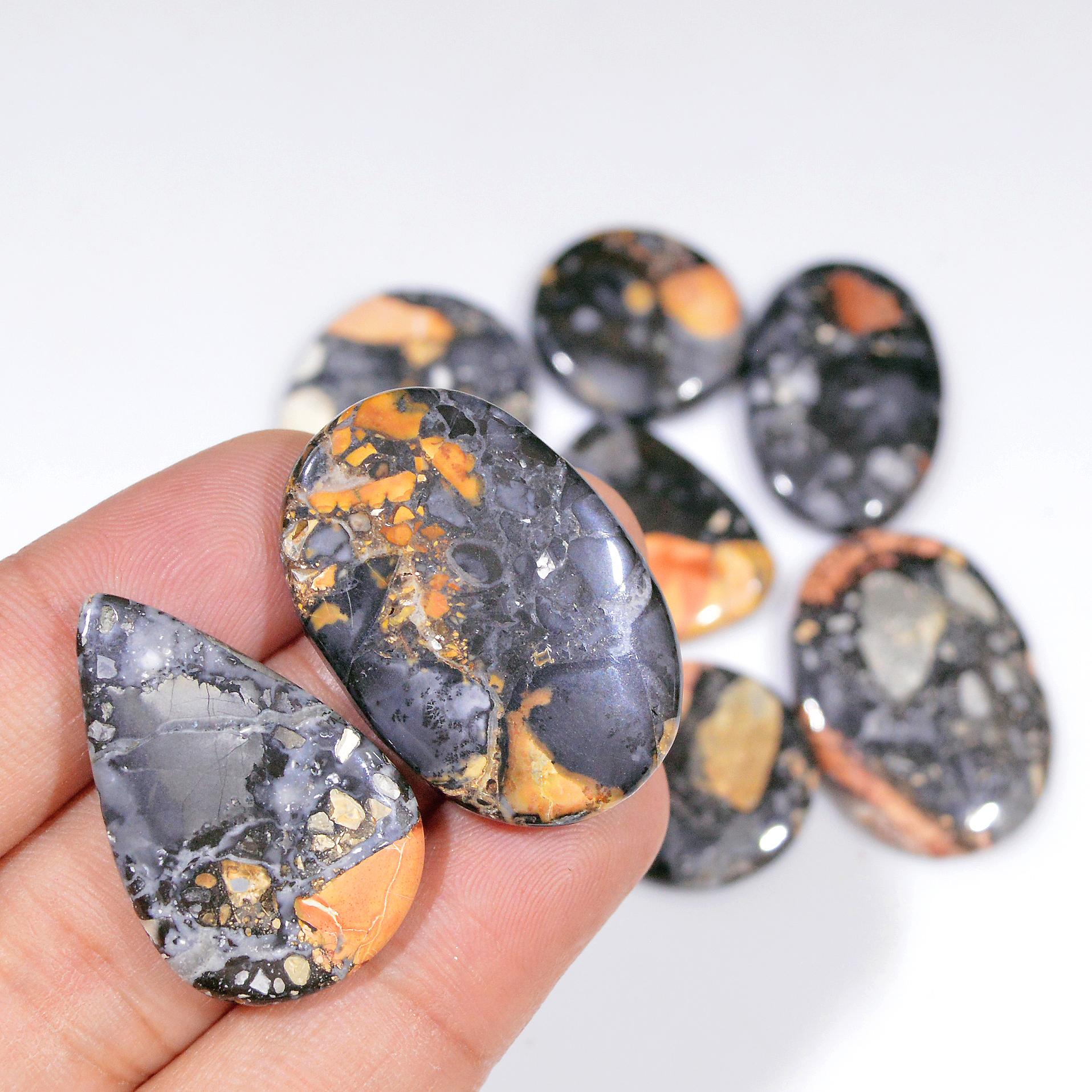 9 Pcs 239 Cts Natural Maligano Jasper Cabochon Handmade Healing and Reiki Gemstone 30x21 20x20mm 18420