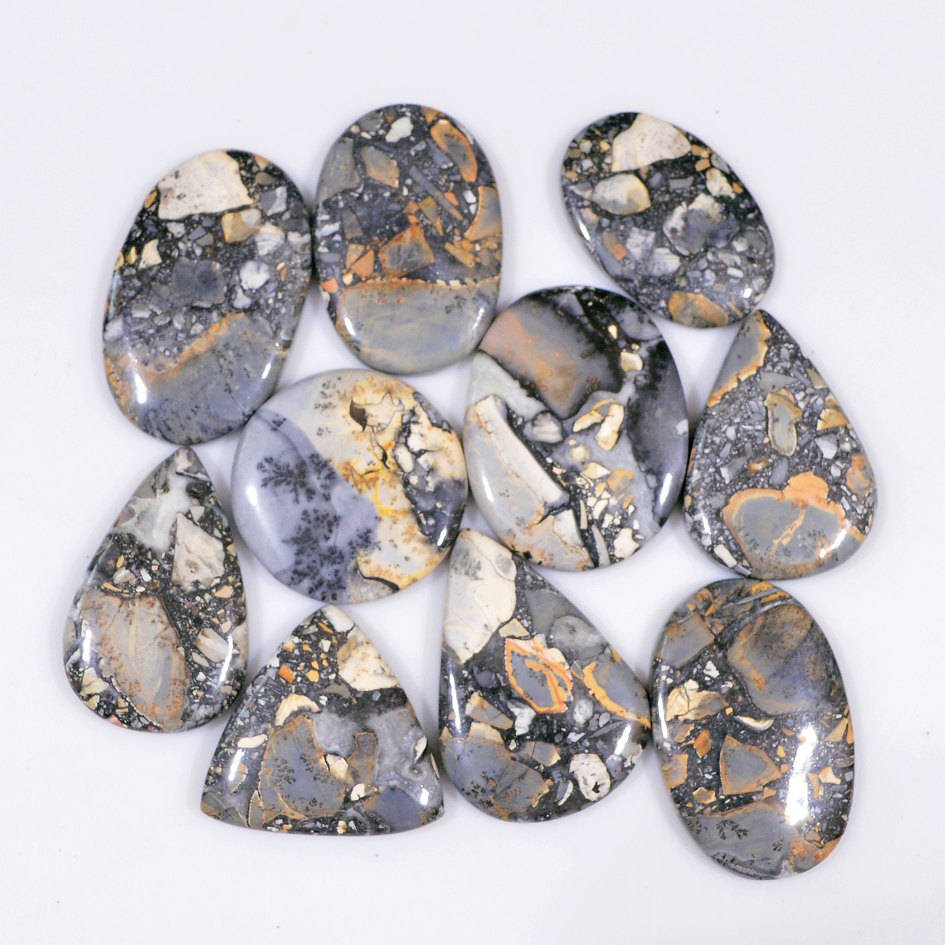 10 Pcs 314 Cts Natural Maligano Jasper Cabochon Handmade Healing and Reiki Gemstone 33x20 26x16mm 18421