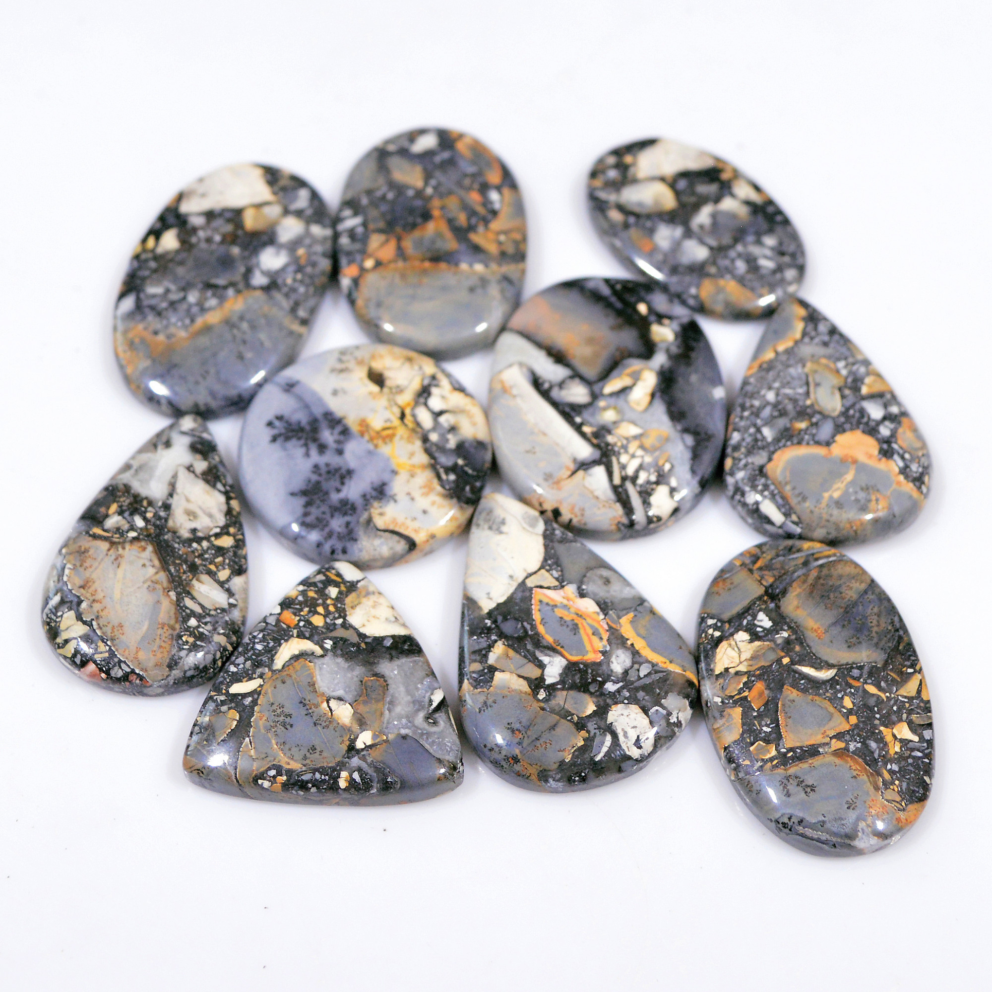 10 Pcs 314 Cts Natural Maligano Jasper Cabochon Handmade Healing and Reiki Gemstone 33x20 26x16mm 18421