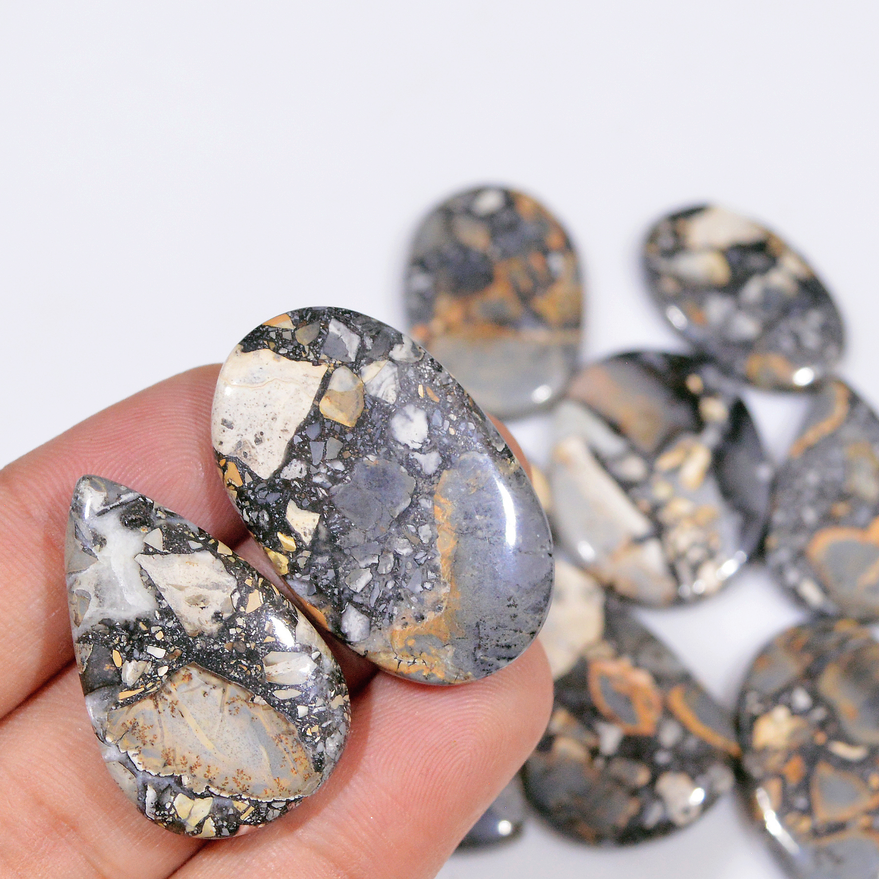 10 Pcs 314 Cts Natural Maligano Jasper Cabochon Handmade Healing and Reiki Gemstone 33x20 26x16mm 18421