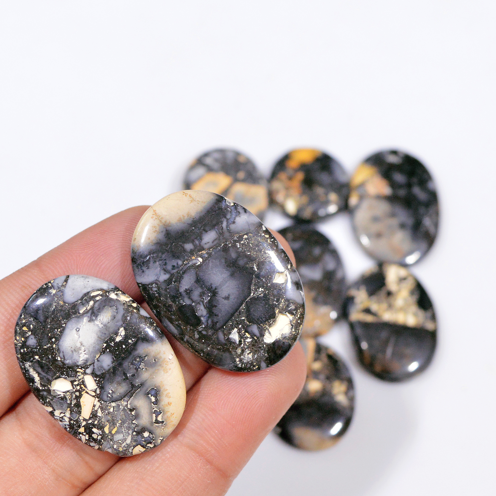 9 Pcs 281 Cts Natural Maligano Jasper Cabochon Handmade Healing and Reiki Gemstone 31x21 19x19mm 18422