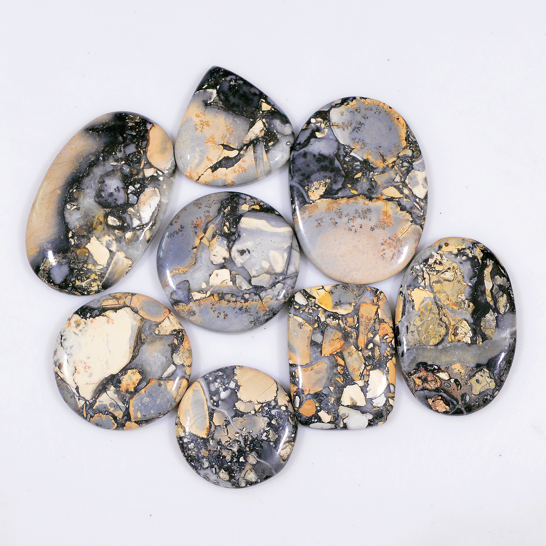 8 Pcs 219 Cts Natural Maligano Jasper Cabochon Handmade Healing and Reiki Gemstone 30x22 20x20mm 18424