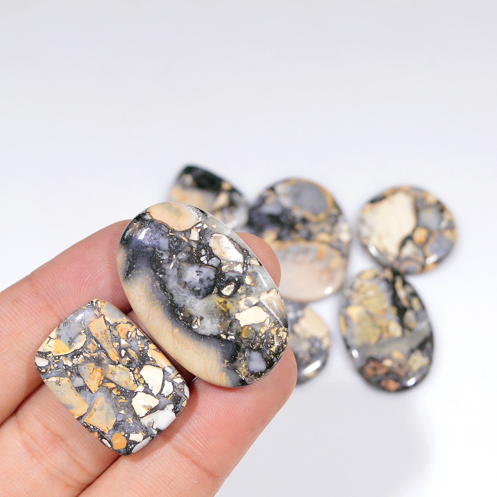 8 Pcs 219 Cts Natural Maligano Jasper Cabochon Handmade Healing and Reiki Gemstone 30x22 20x20mm 18424